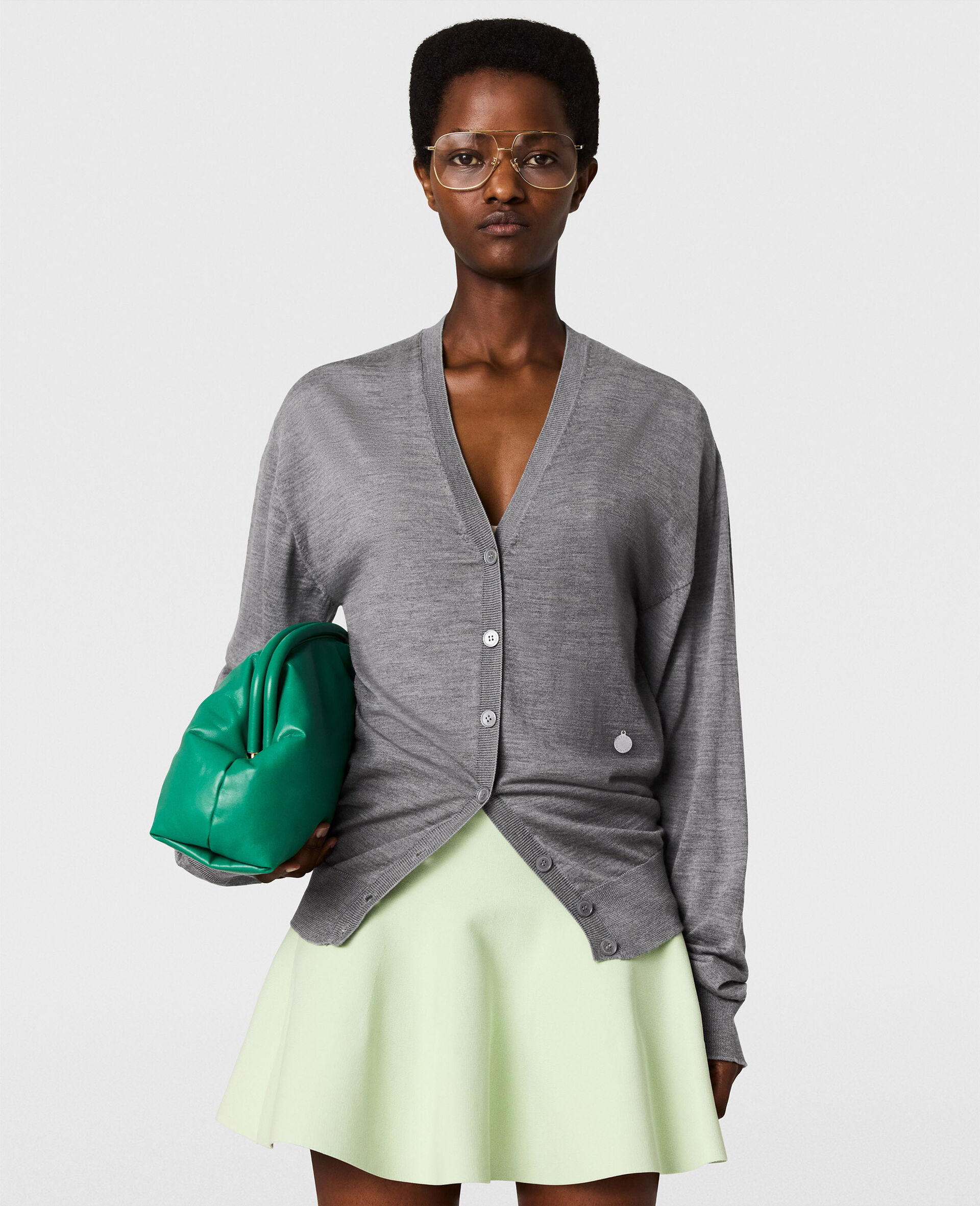 Lightweight Wool Knit Cardigan-Grey-medium