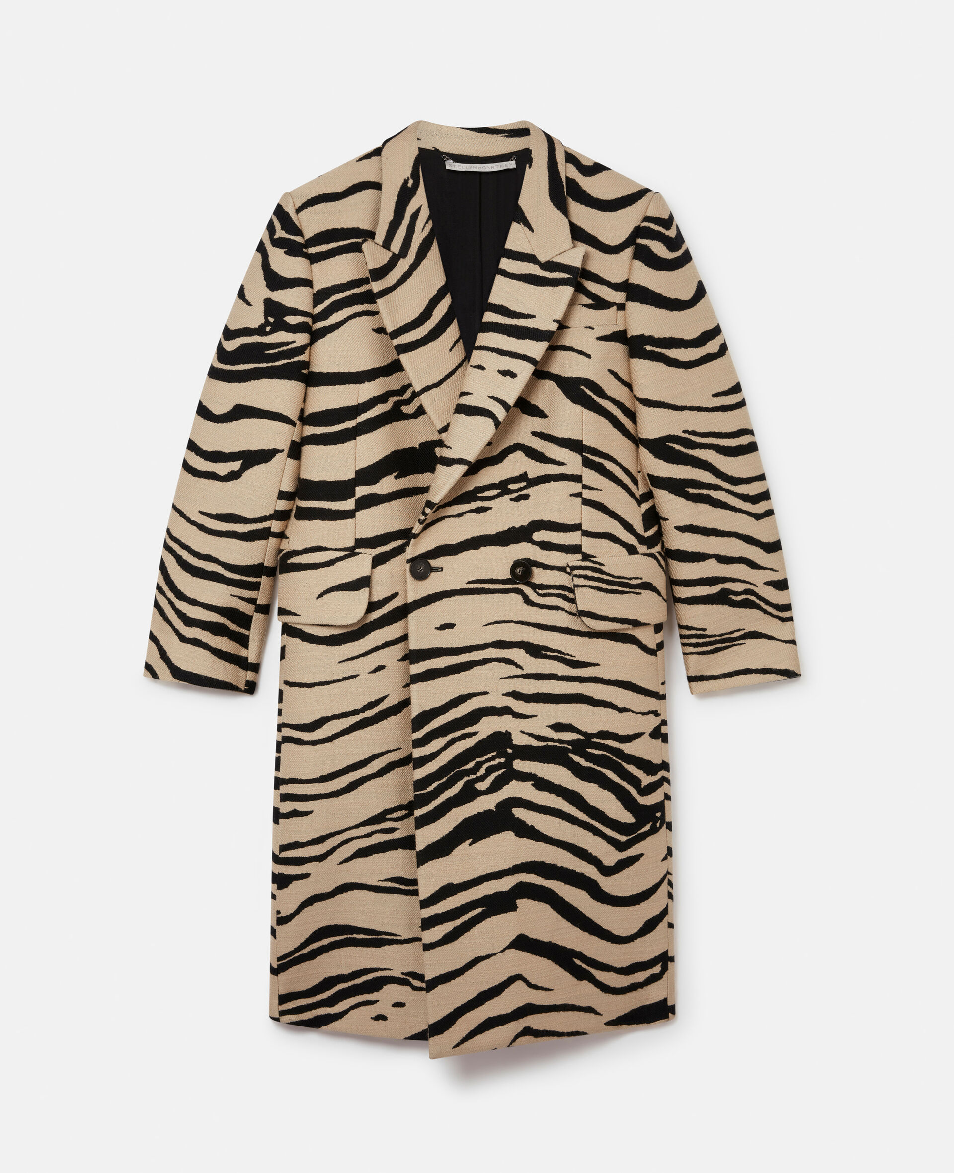 Tiger Print Double-Breasted Coat-Beige-large image number 0