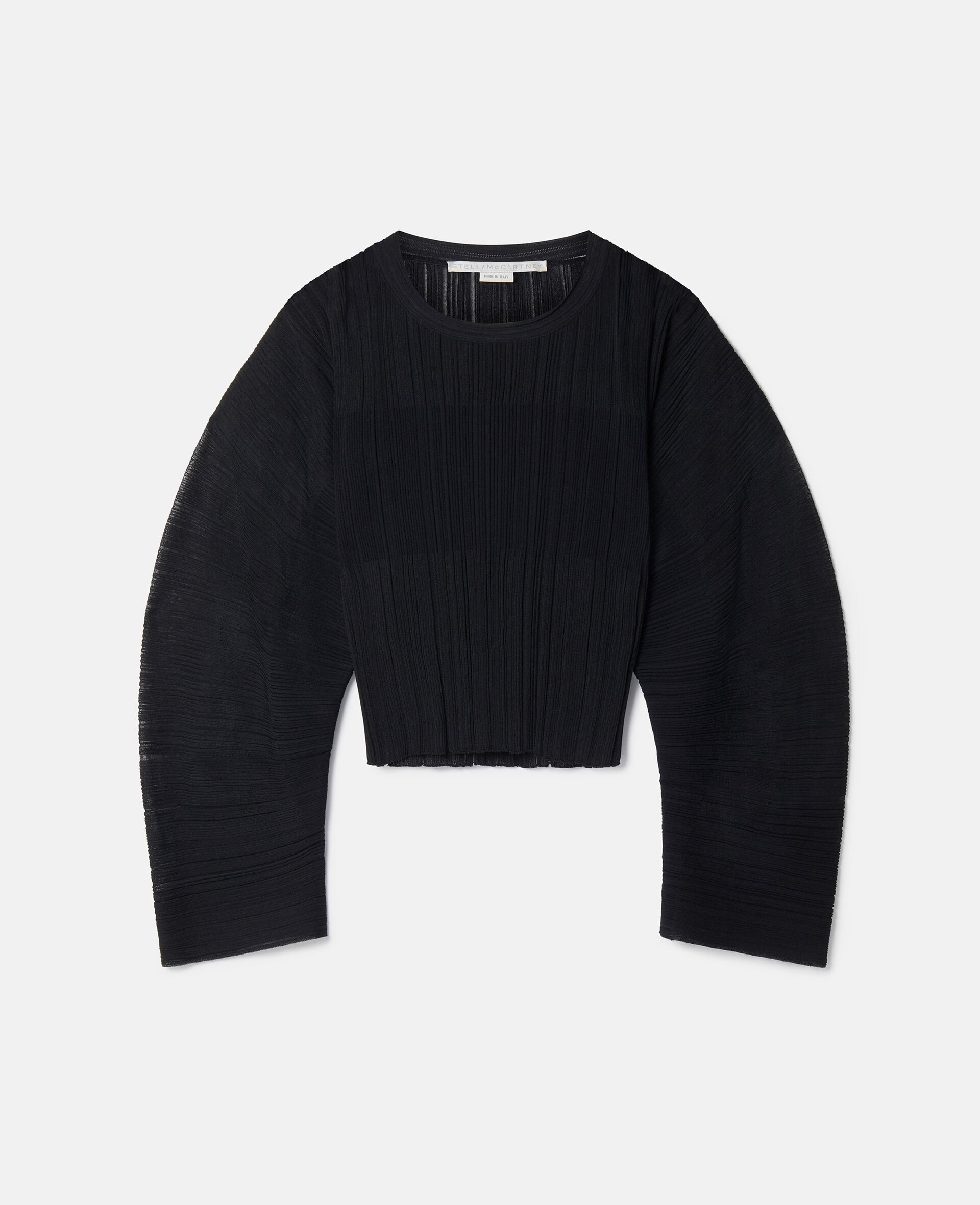 Banana Sleeve Plisse Pleat Knit Top-Black-medium