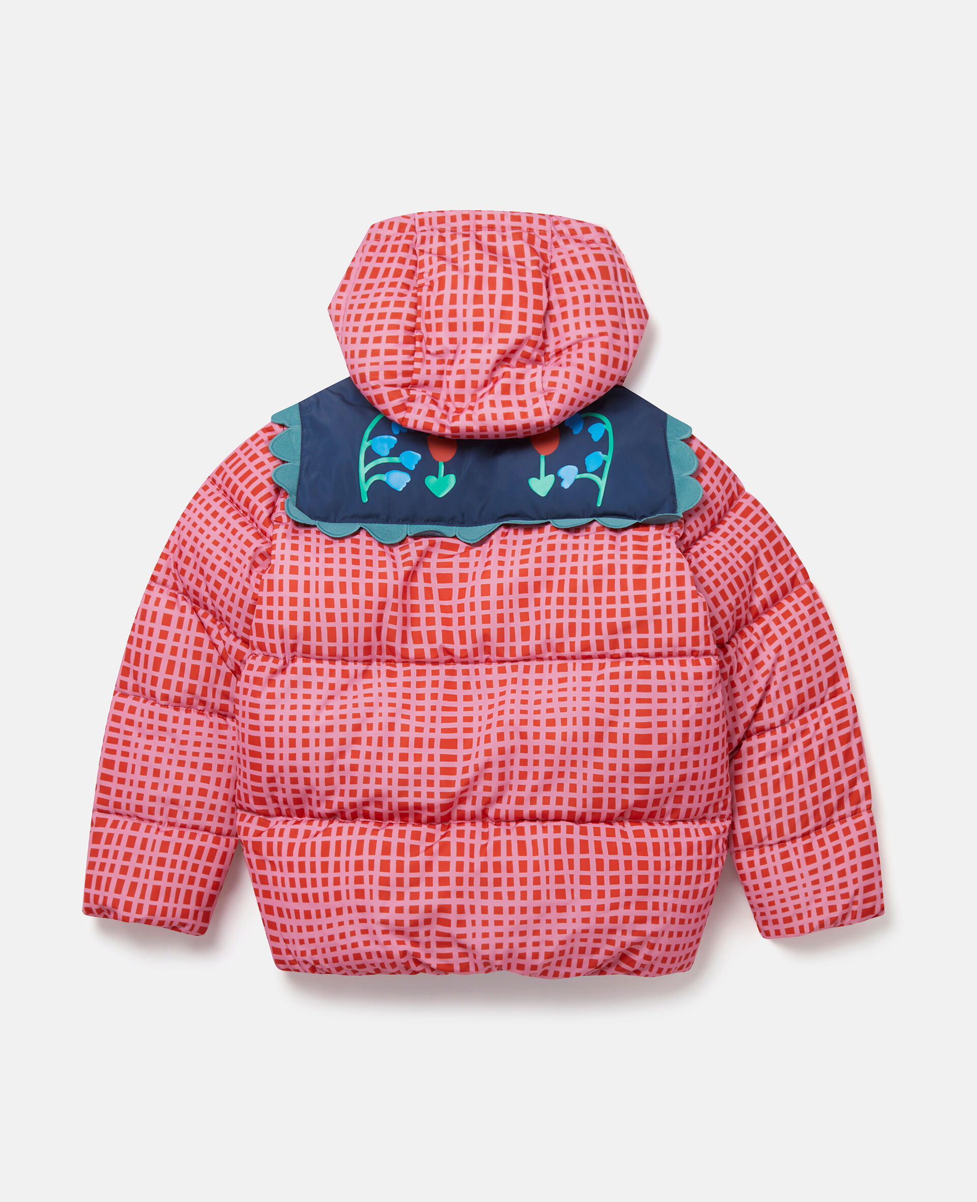 Folk Flower Check Print Puffer Coat-Pink-large image number 2