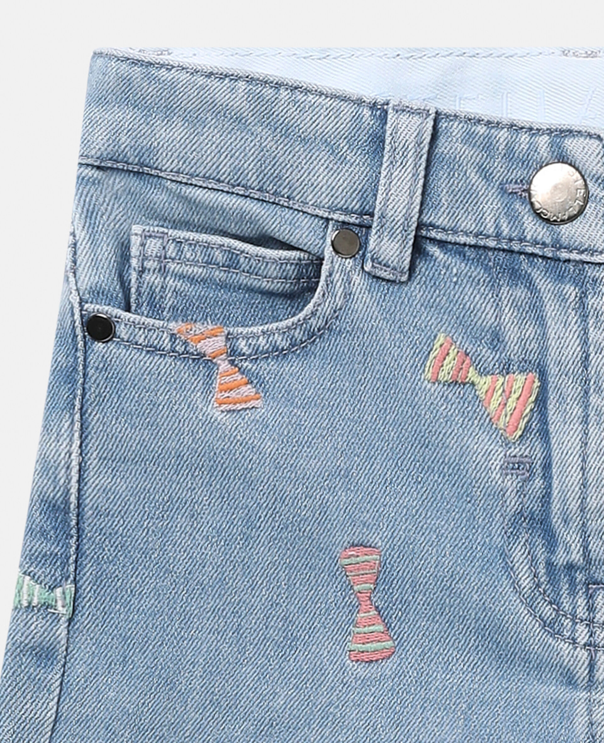 Striped Bow Print Denim Shorts-Bleu-large image number 3