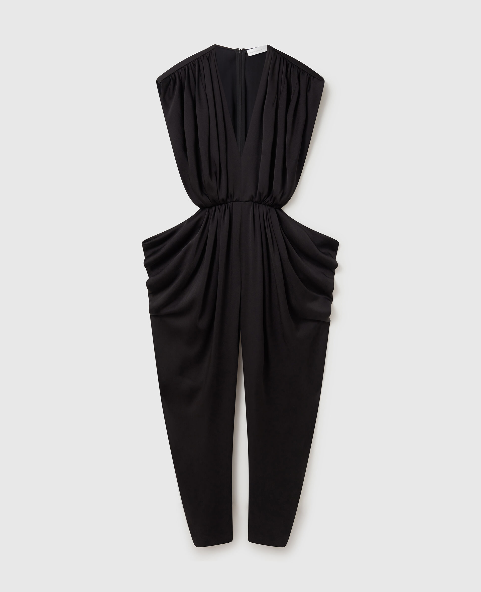 Deep V-Neck Shoulder Pad Pleated Jumpsuit-Black-large image number 0