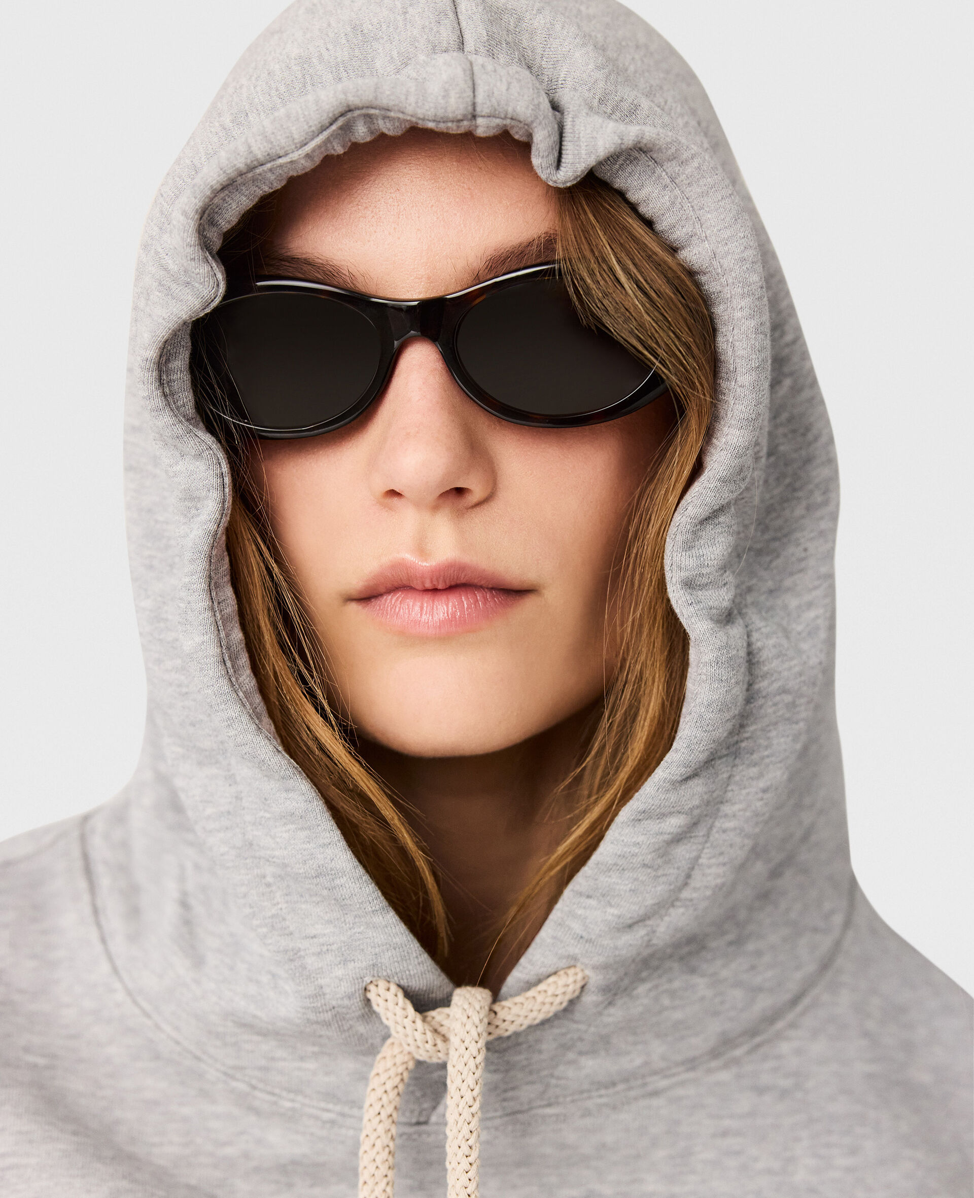 Logo-Embroidered Cropped Hoodie-Grey-large image number 4