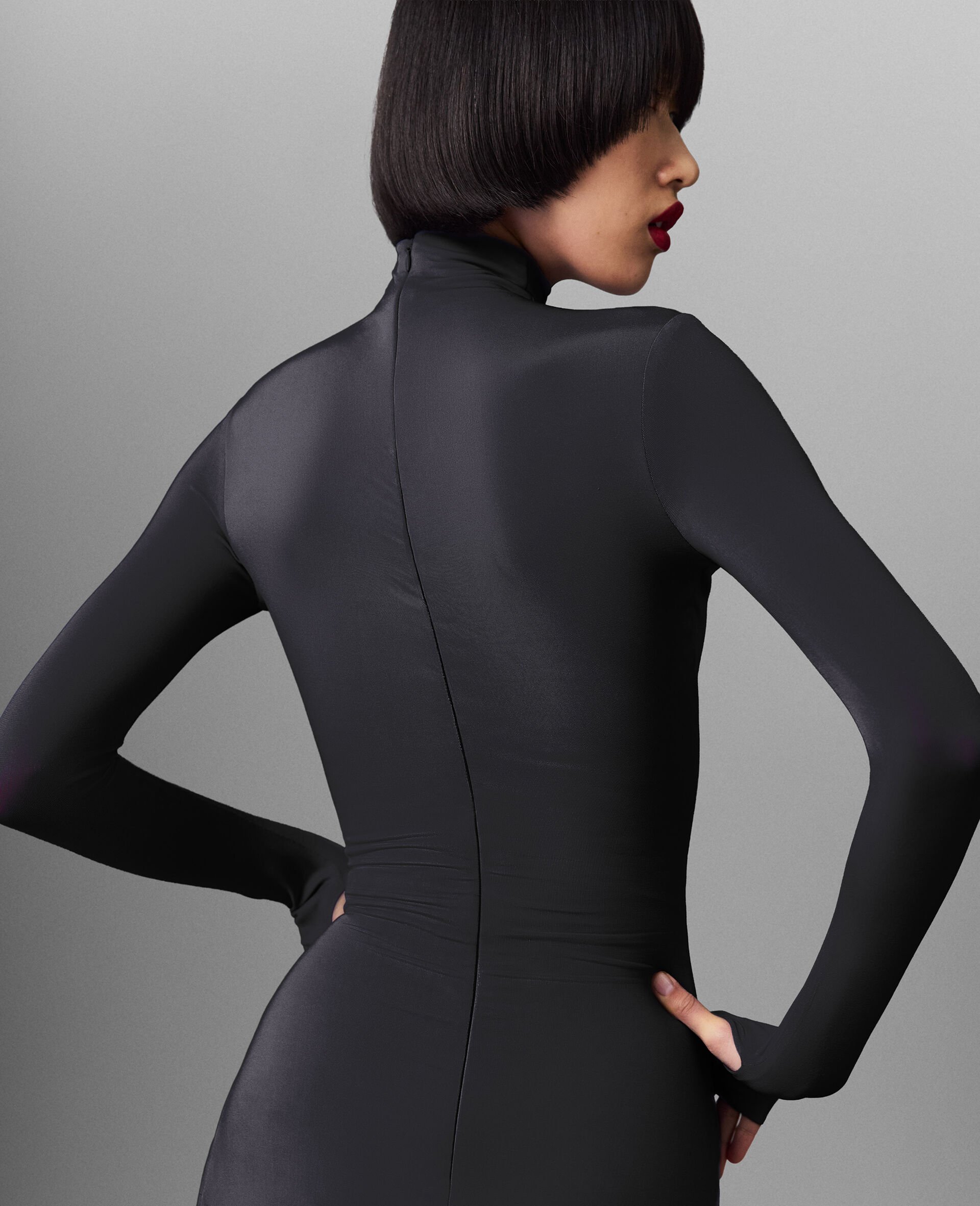 Robe de cocktail a volants en jersey crepe-Noir-large image number 5