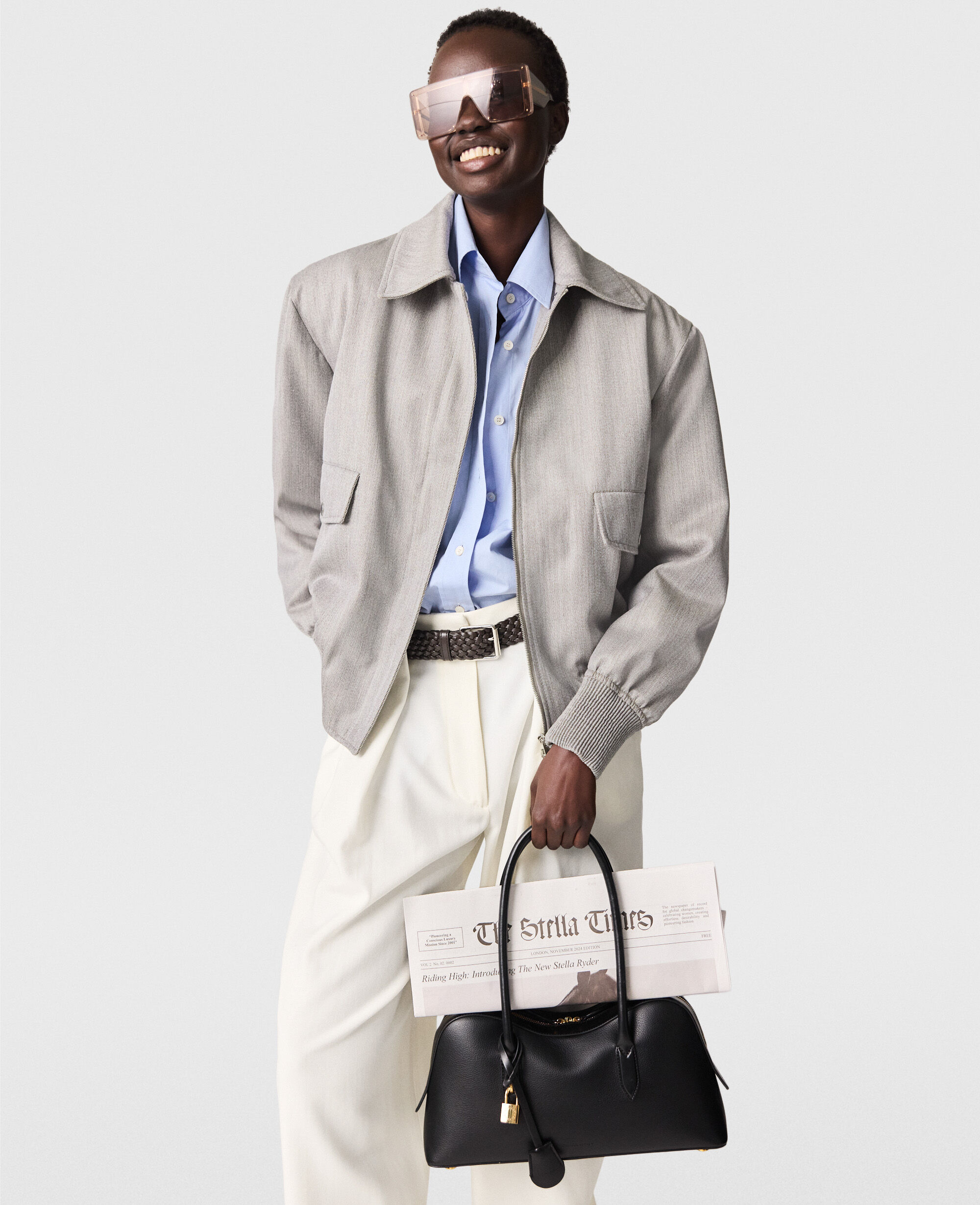 Women Gray Boxy Collared Bomber Jacket | Stella McCartney AE