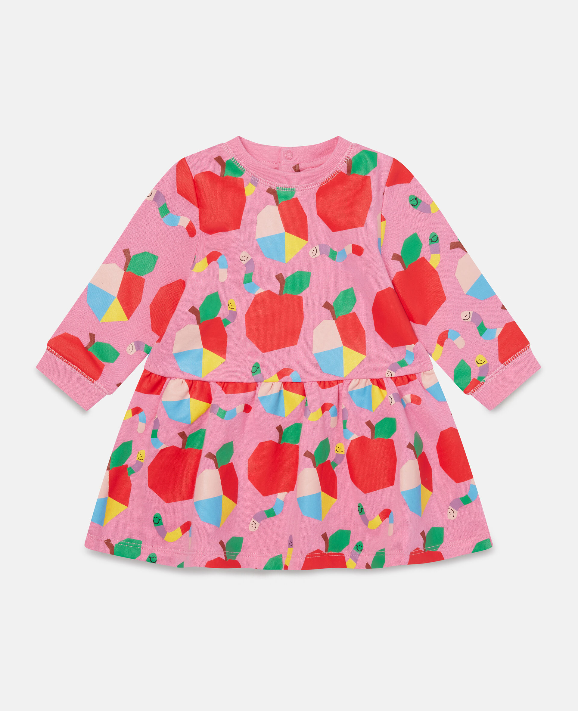 Cotton Fleece Apples and Worms Print Dress-Pink-large image number 0
