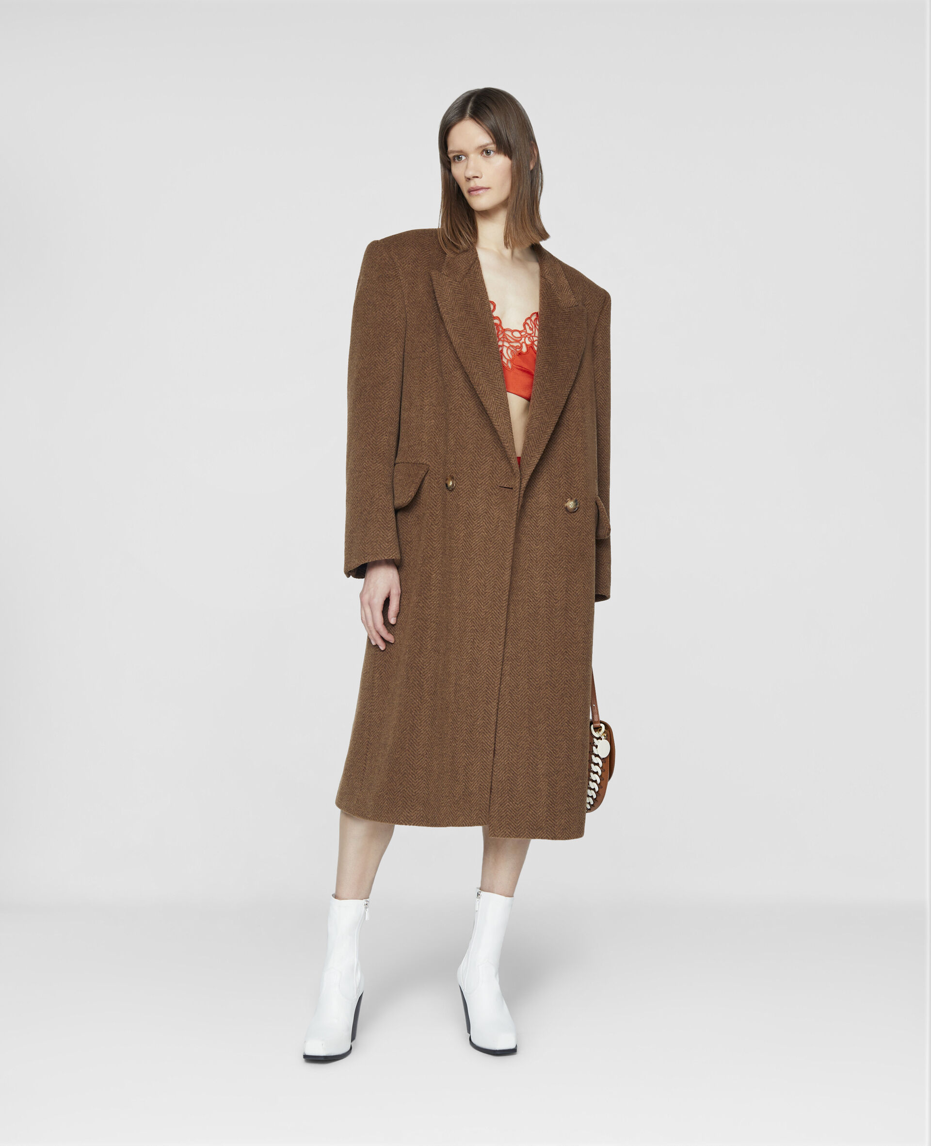 Long Wool Double-Breasted Overcoat-Brown-large image number 1
