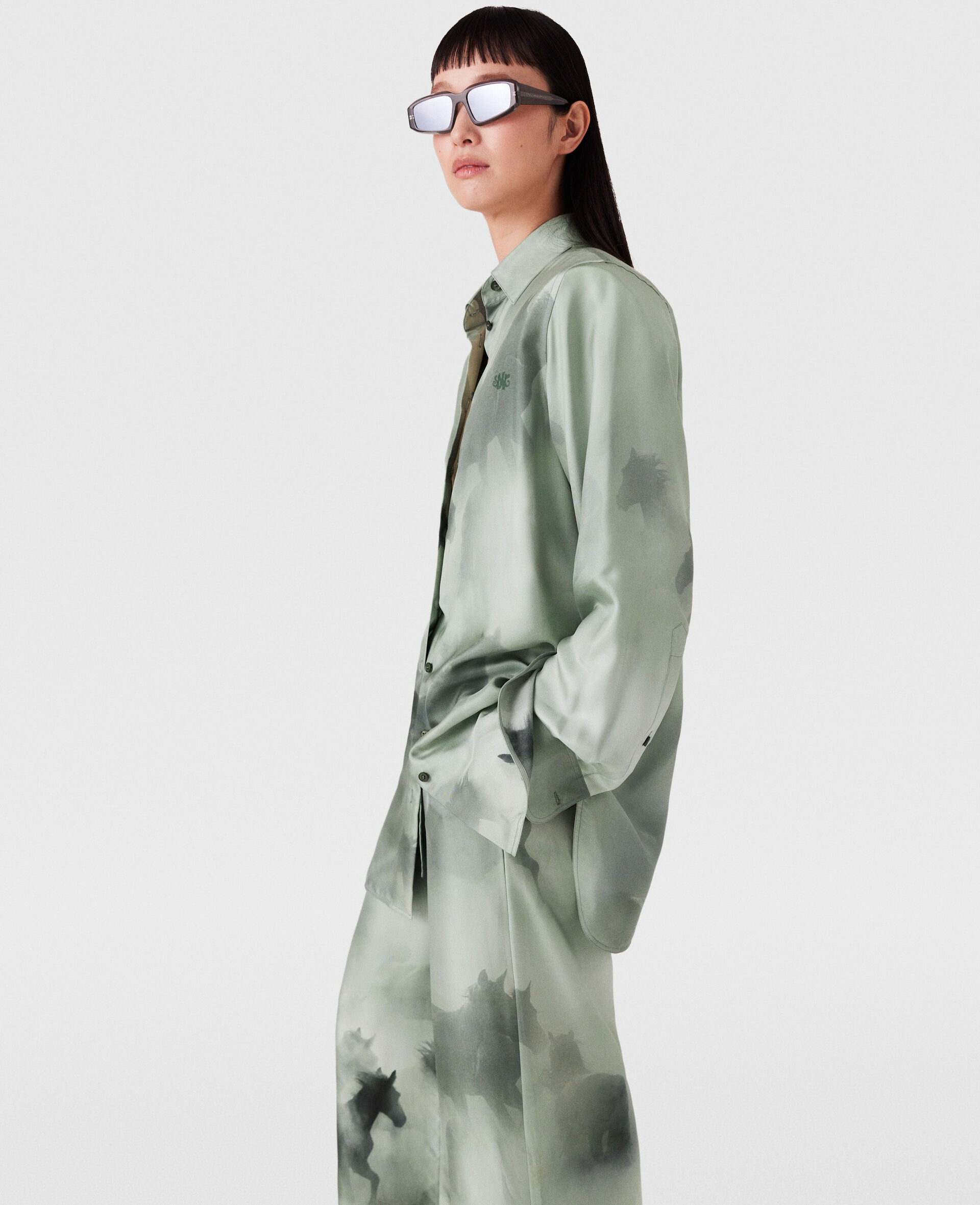 Oversized Horse Print Shirt-Green-large image number 2