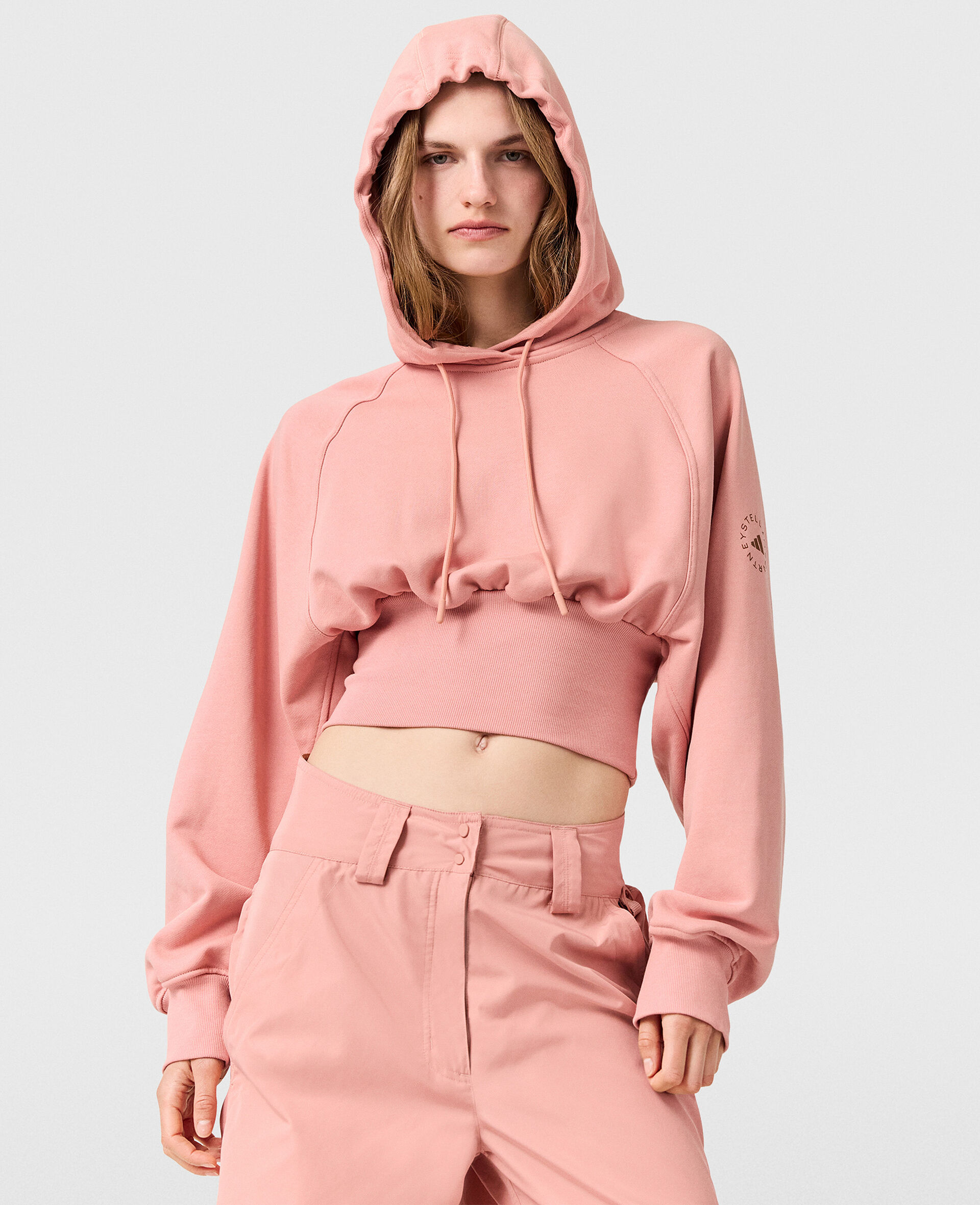 Sweat a capuche court avec logo-Rose-medium