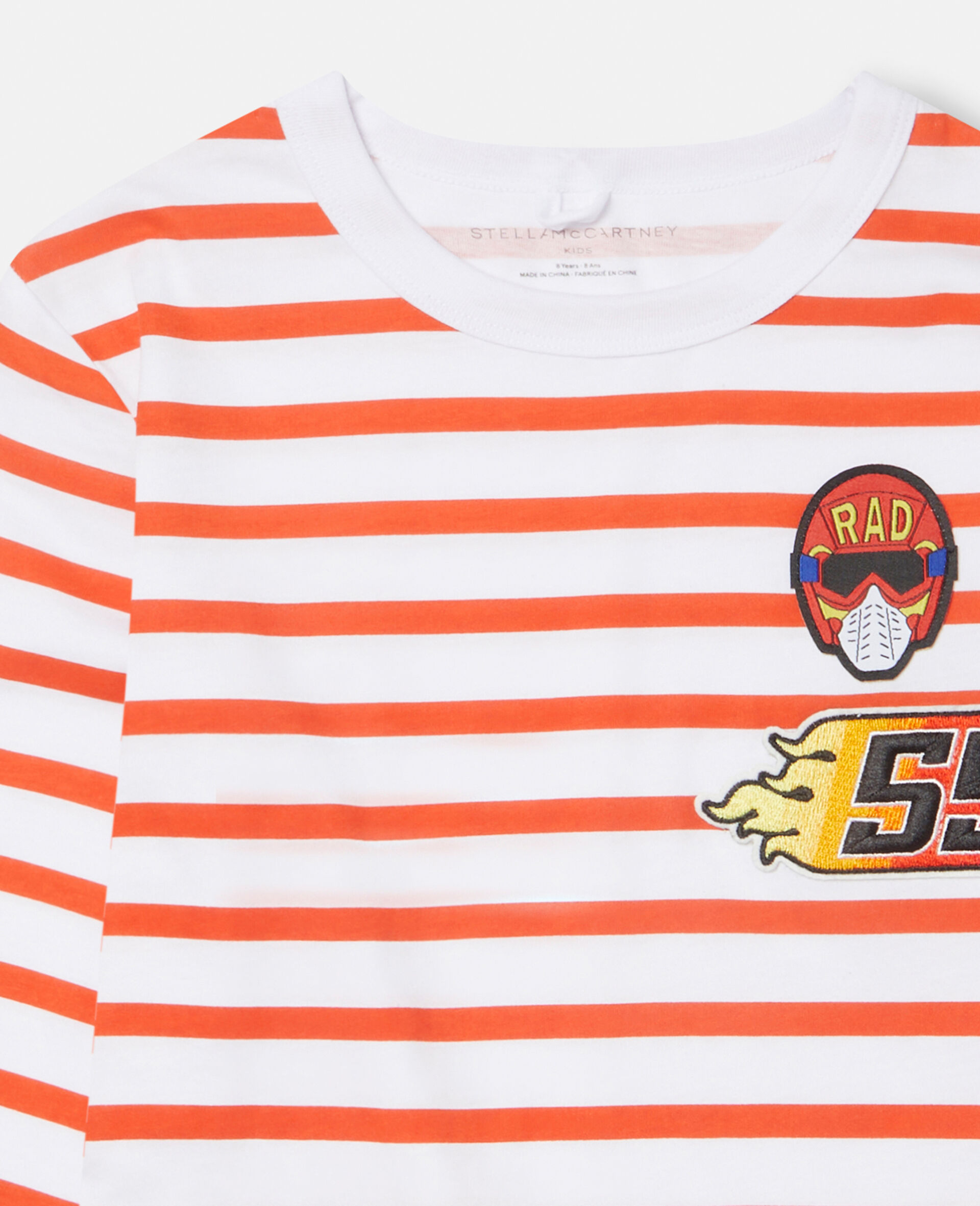 Striped Embroidered Motocross Cotton T‐Shirt-Red-large image number 1
