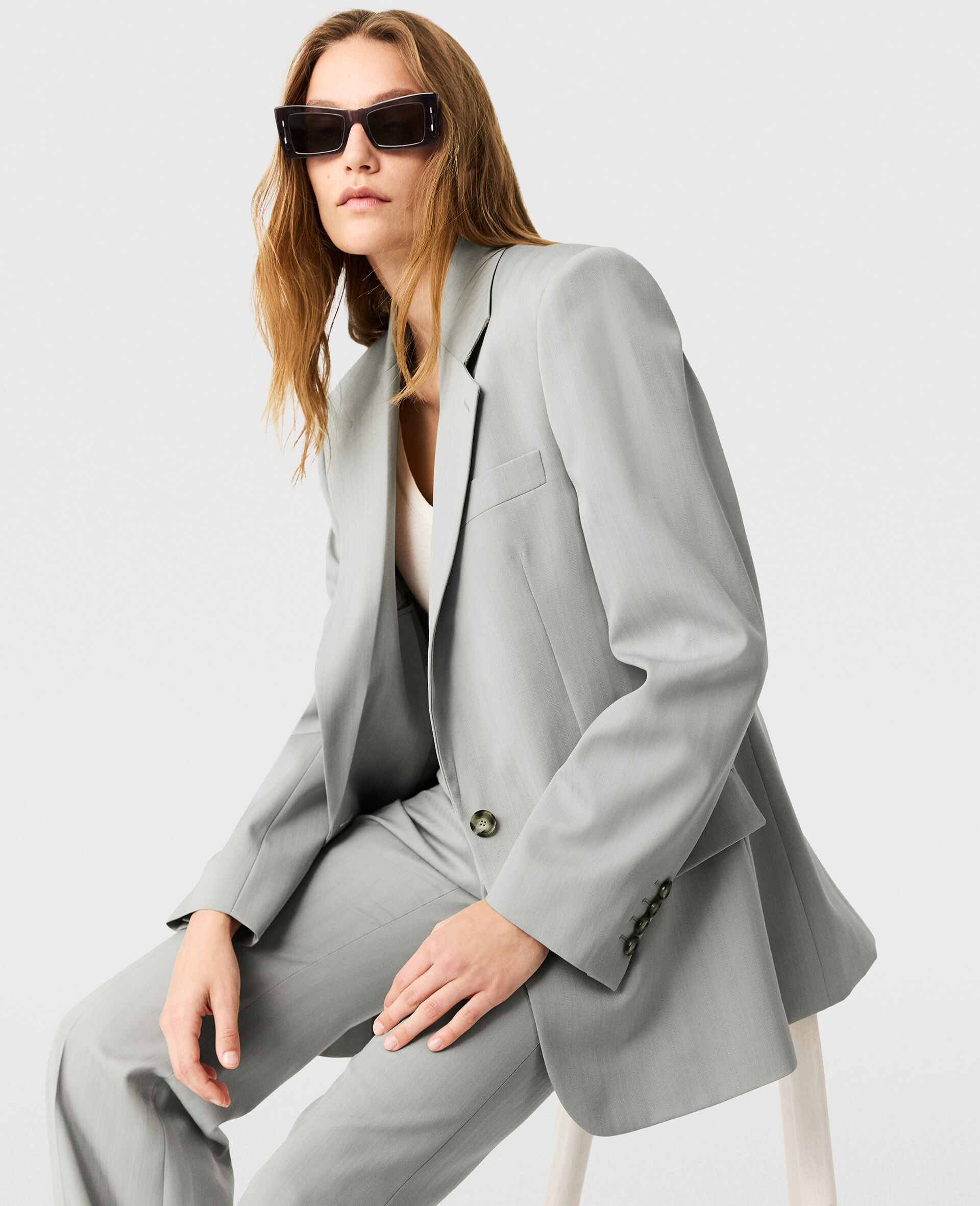 Single-Breasted Boyfriend Blazer-Green-large image number 6