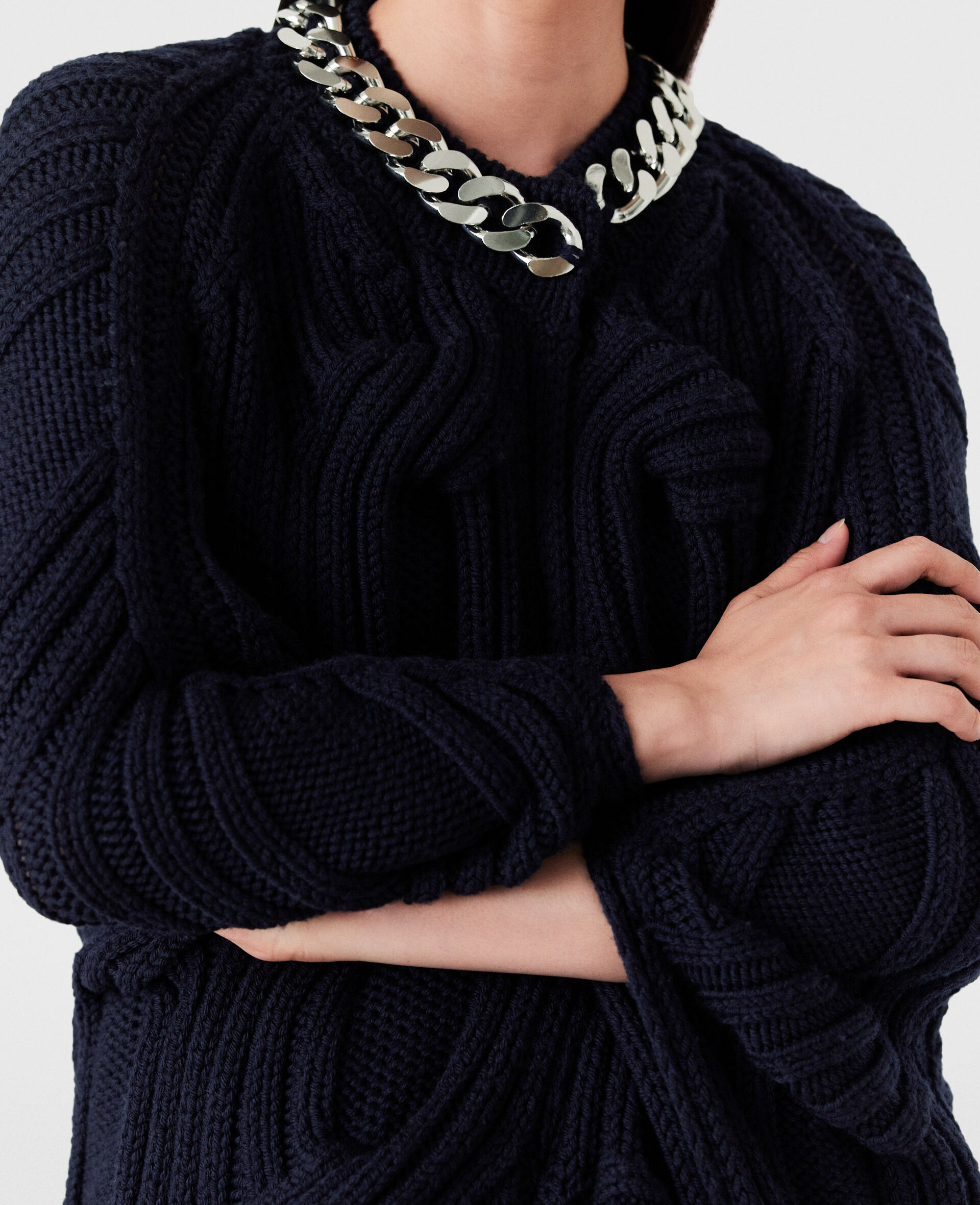 Falabella Chain Cable-Knit Cape-Blue-large image number 3