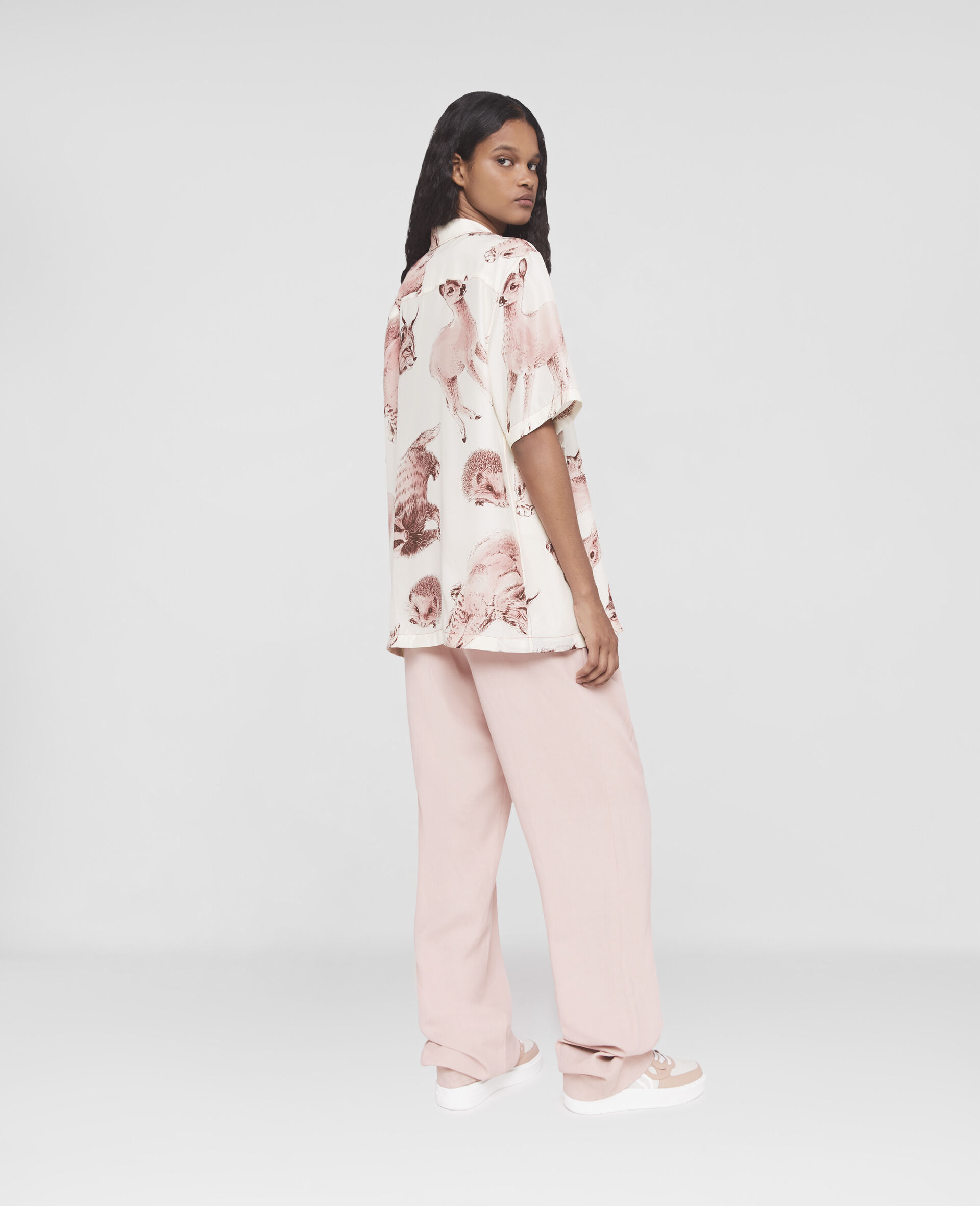 Rewild Fauna Print Silk Shirt-Pink-large image number 2