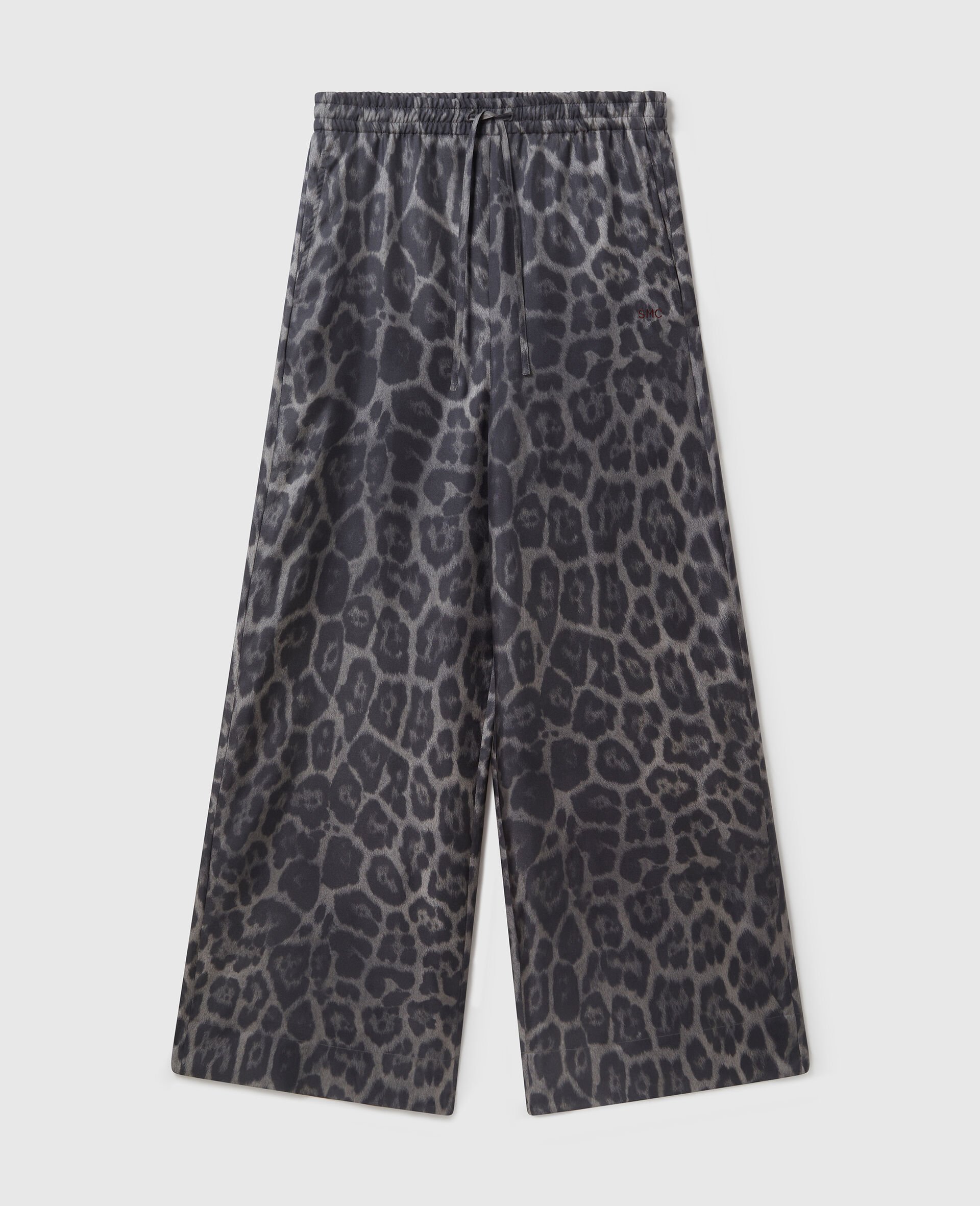 Oversized Drawstring Leopard Print Trousers-Grey-large image number 0