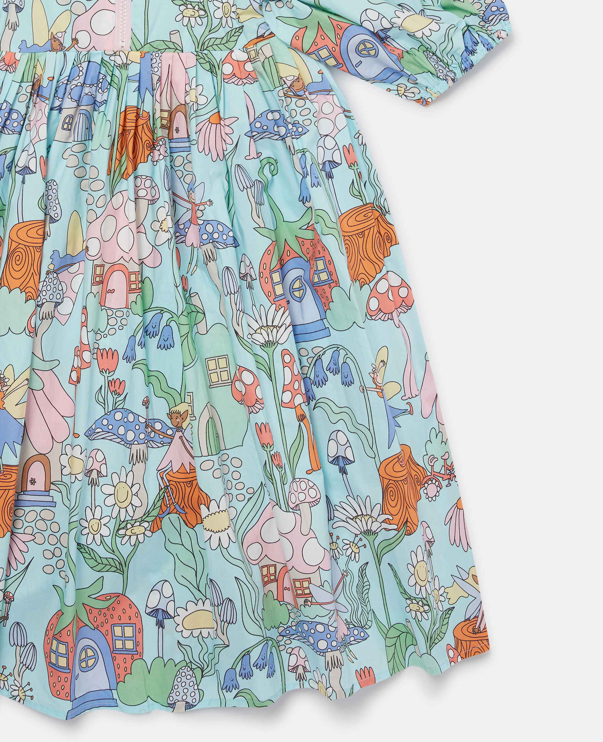 Woodland Print Pleated Short Sleeve Dress-Green-large image number 3