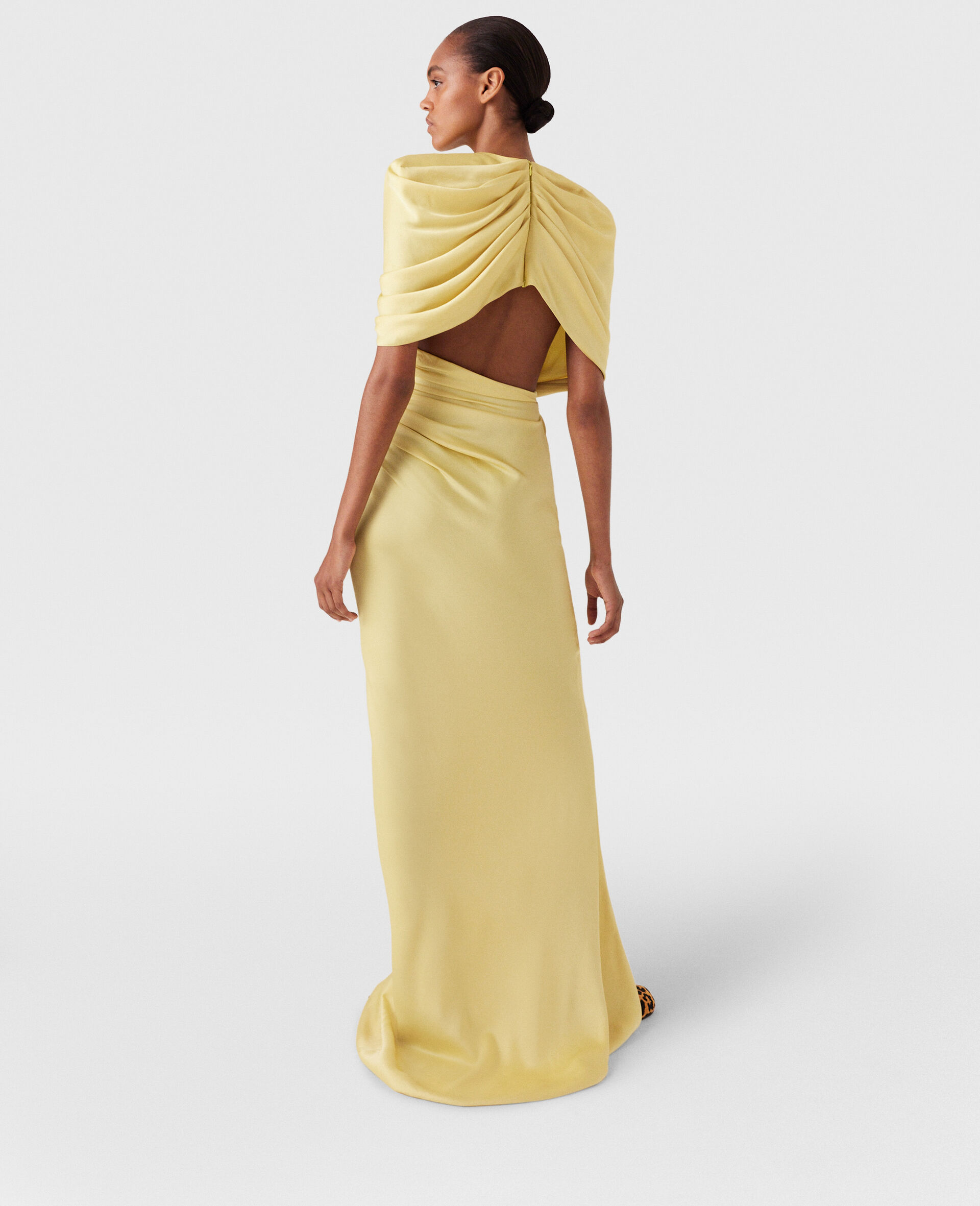 Satin Wrapped Short-Sleeve Maxi Dress-Yellow-large Satin Wrapped Short-Sleeve Maxi Dress-Yellow-large image number 3