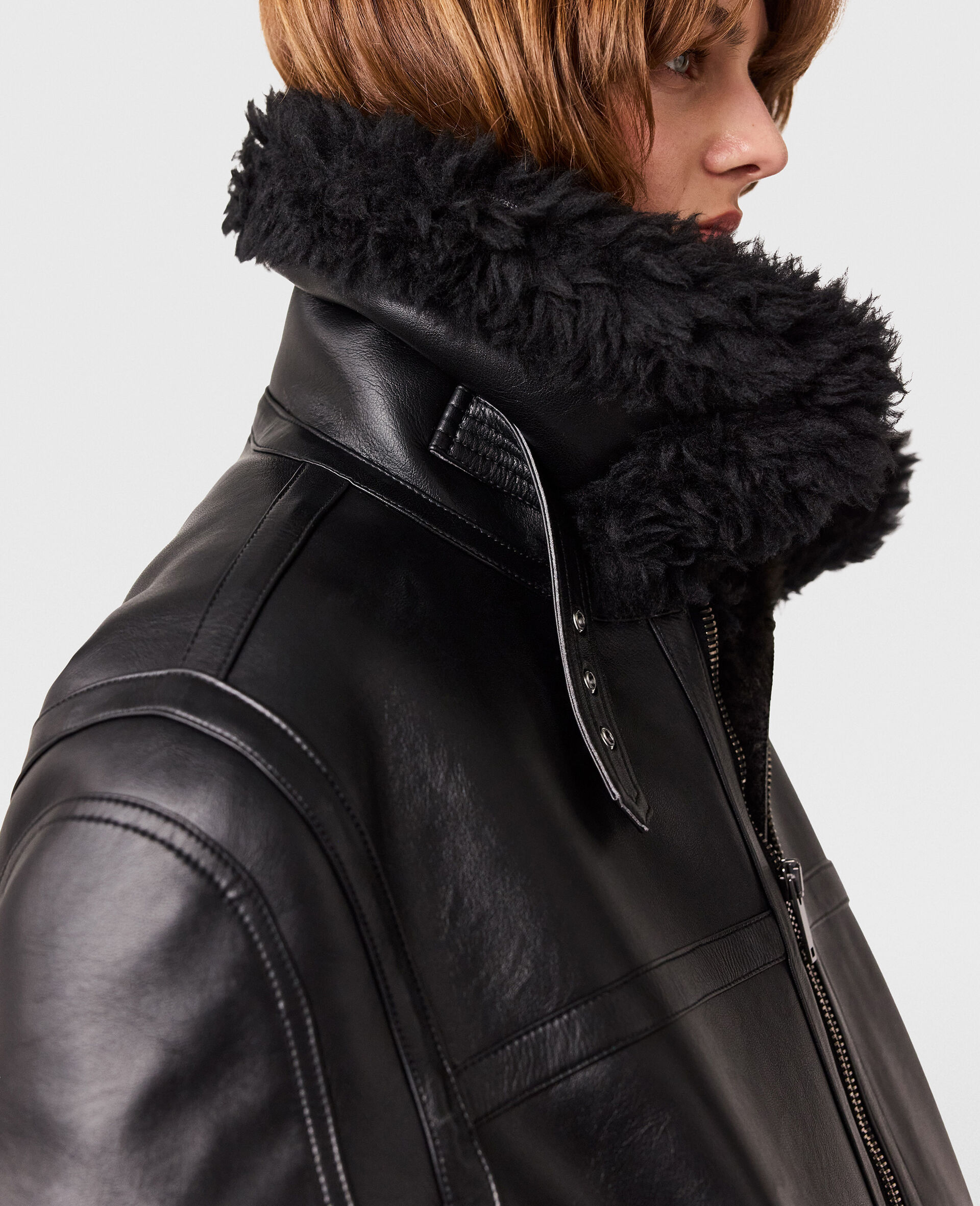 Veste ceinturee en shearling vegan-Noir-large image number 3