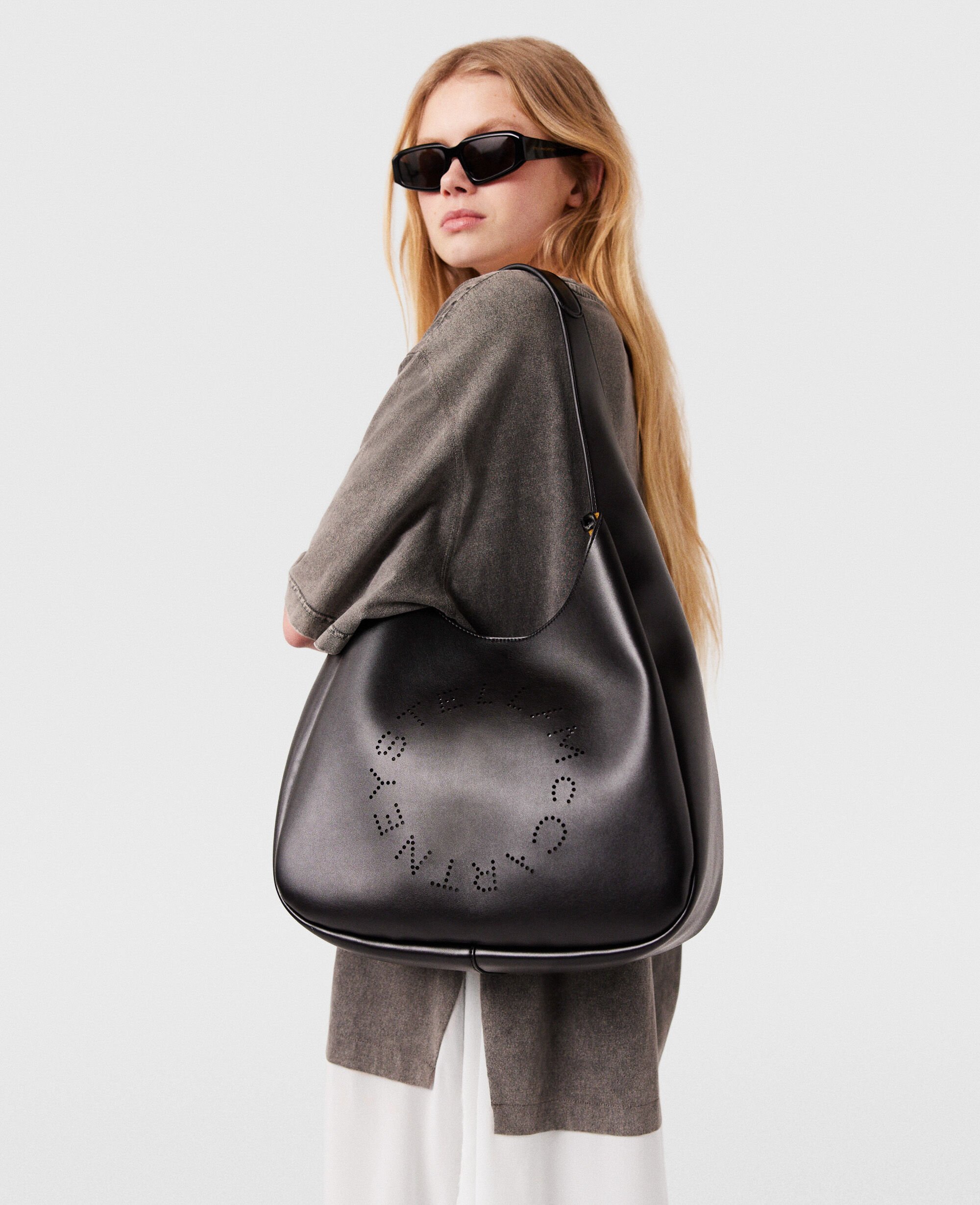 Women Pitch Black Logo Slouchy Hobo Tote Bag Stella McCartney GB