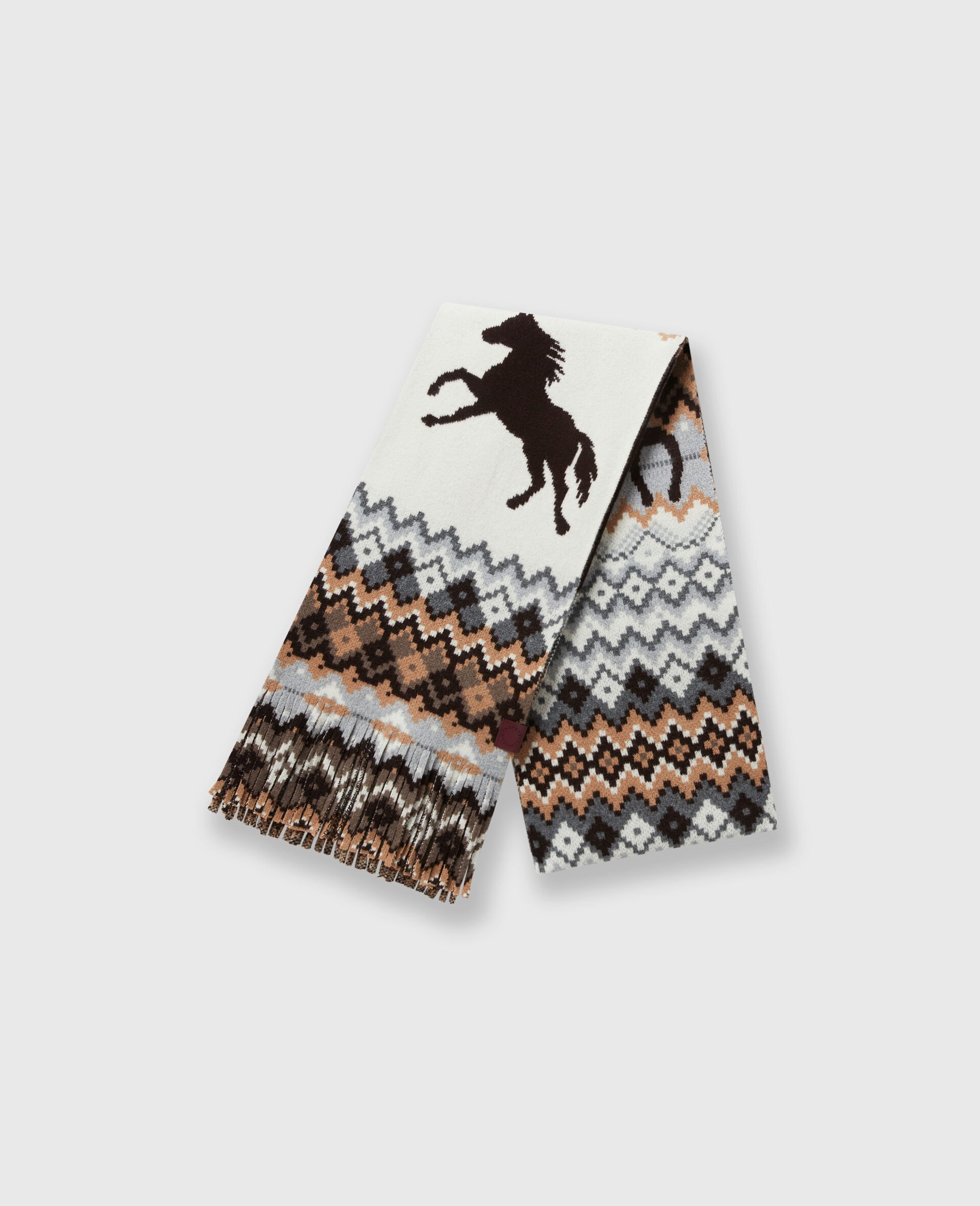 Fairisle Logo Scarf-Brown-medium