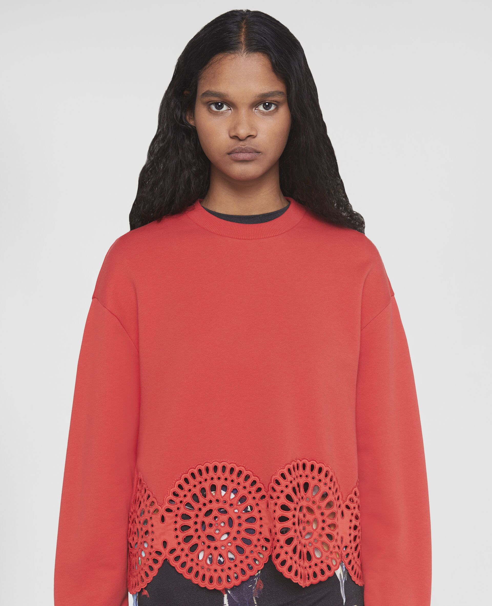 Broderie Anglaise Jersey Sweatshirt-Red-large image number 3