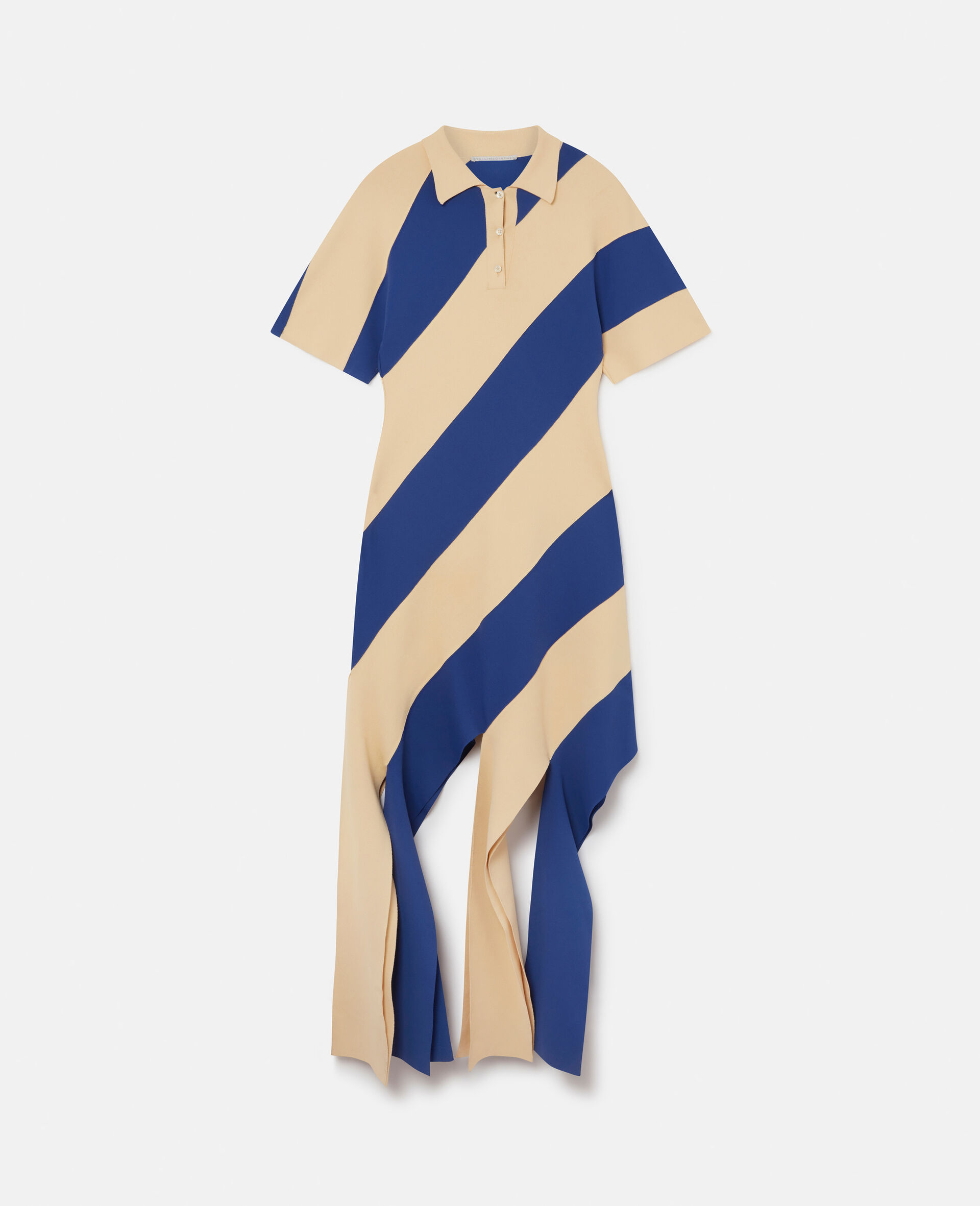 Striped Compact Knit Polo Dress-Multicolour-large
