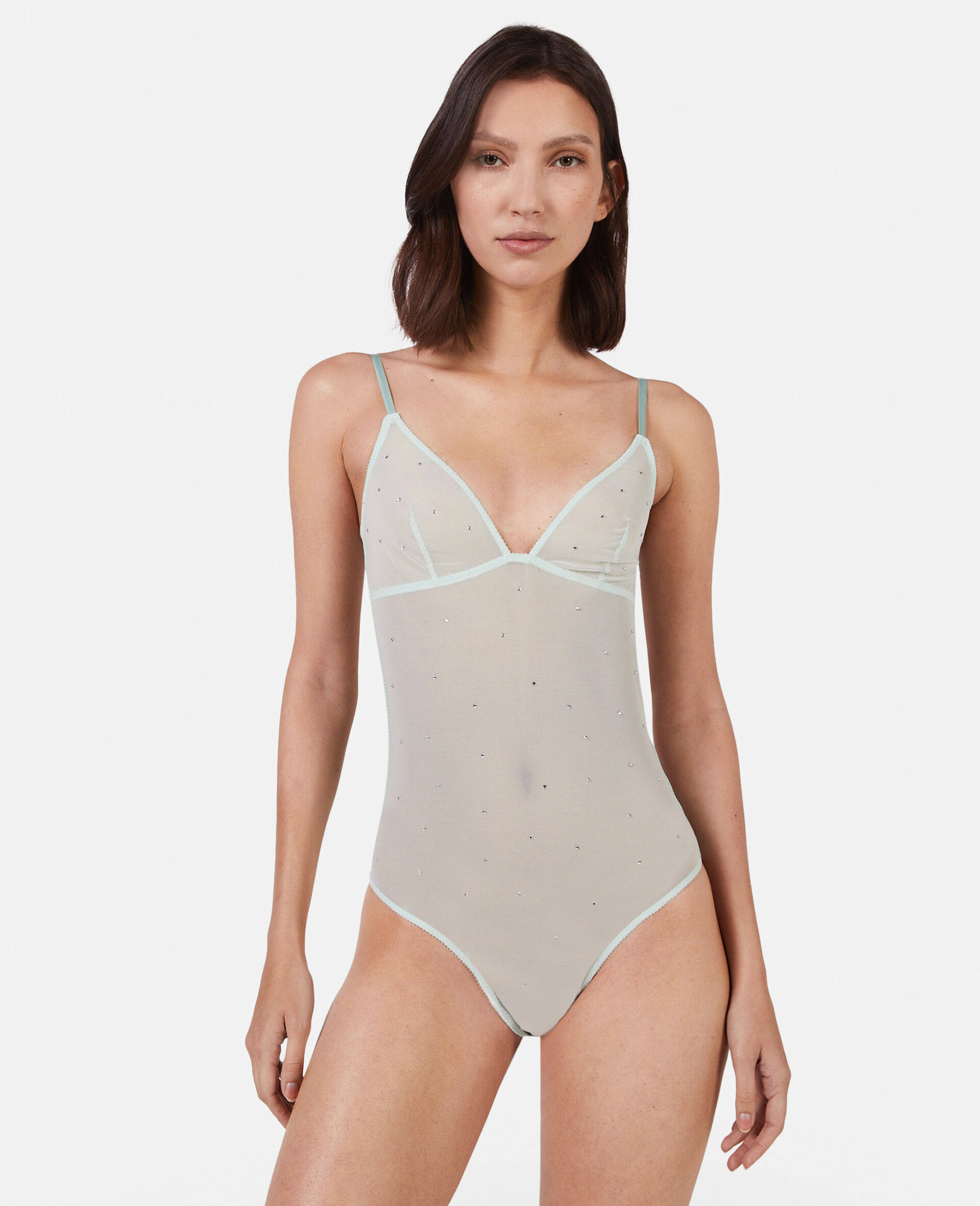 Crystal Dot Mesh Bodysuit-Blue-model Crystal Dot Mesh Bodysuit-Blue-model