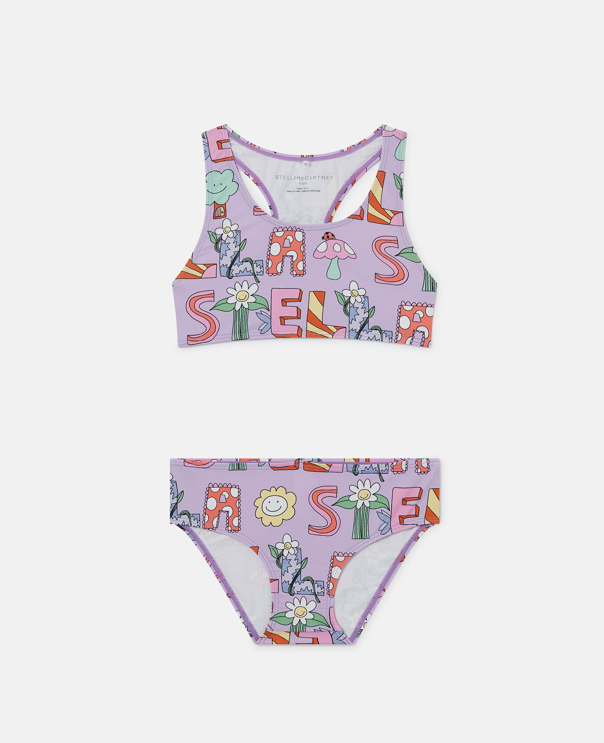 Lettering Print Swimsuit-Purple-large image number 0