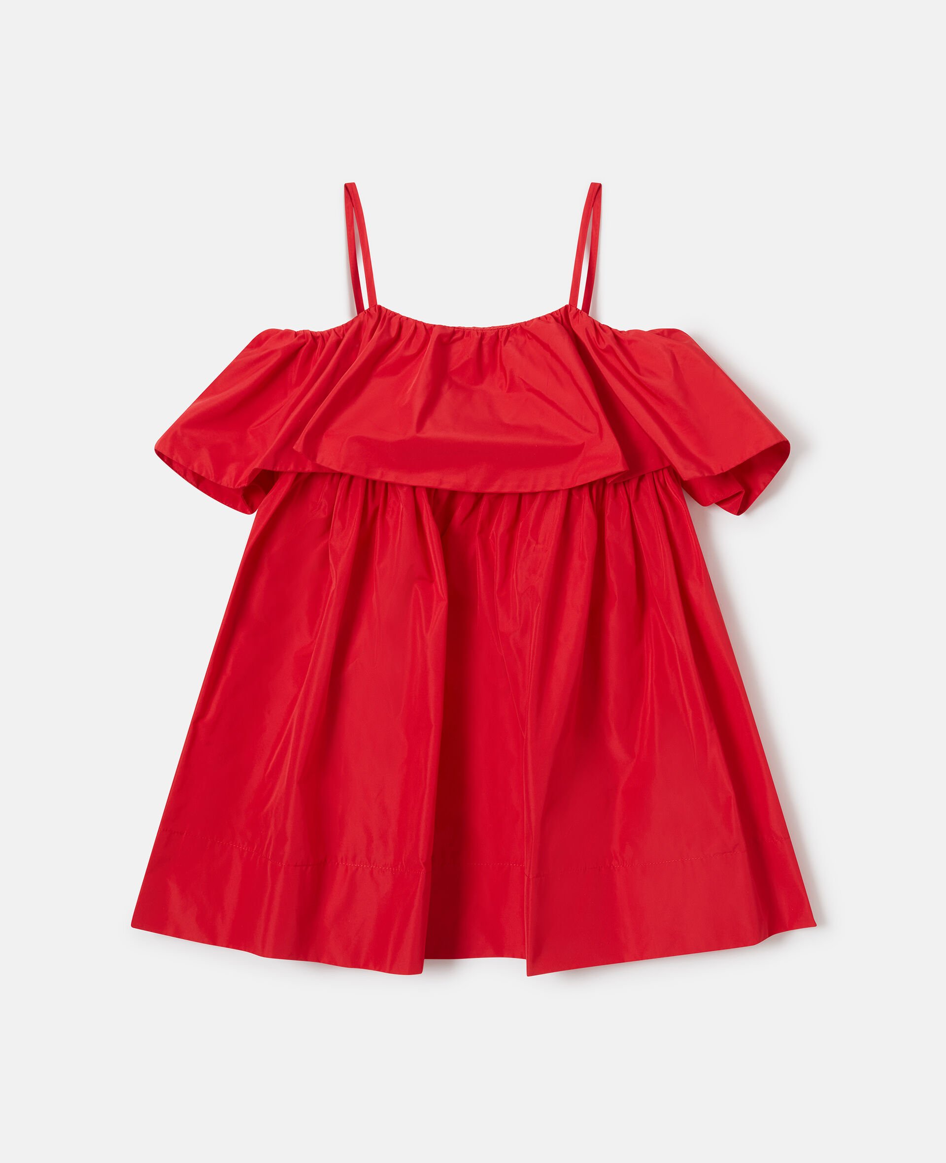 Off Shoulder Ruffle Dress-Red-medium