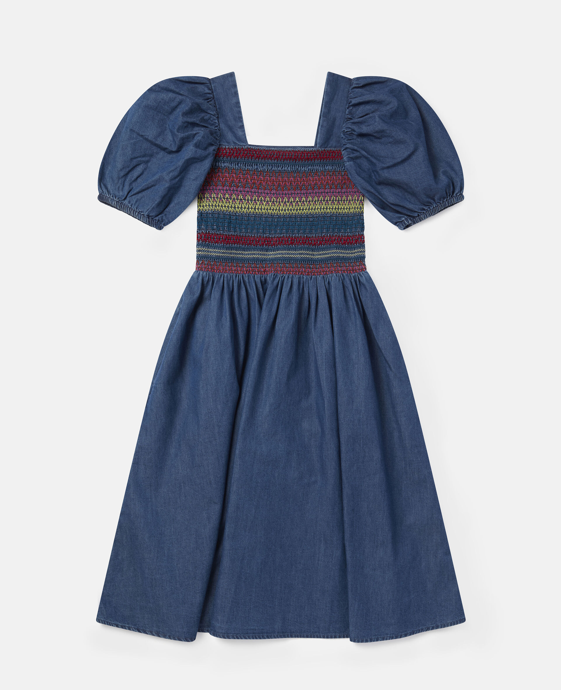 Embroidered Chambray Dress-Blue-large