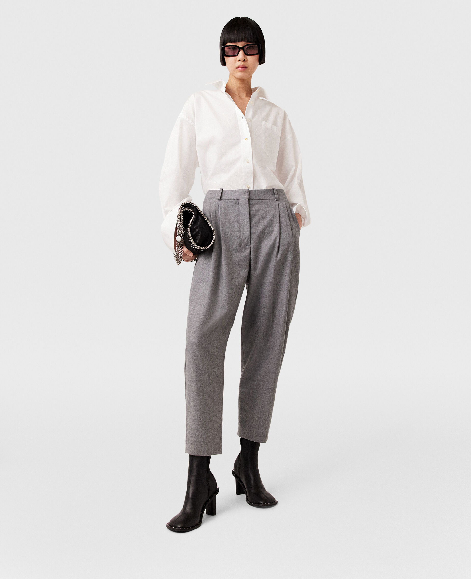 Pleated High-Rise Wool Trousers-Grey-model
