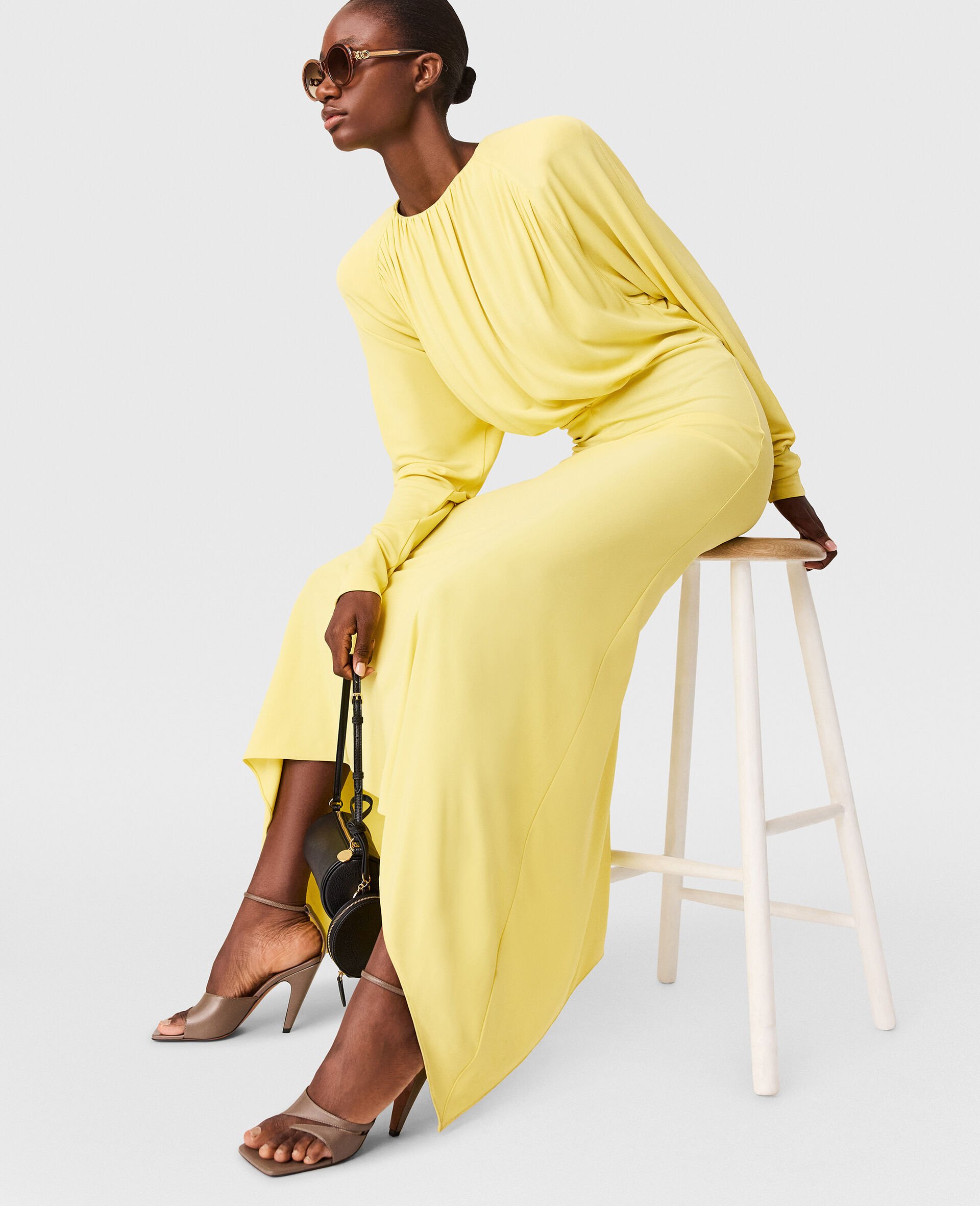 Pleated Jersey Long-Sleeve Maxi Dress-Green-large image number 6