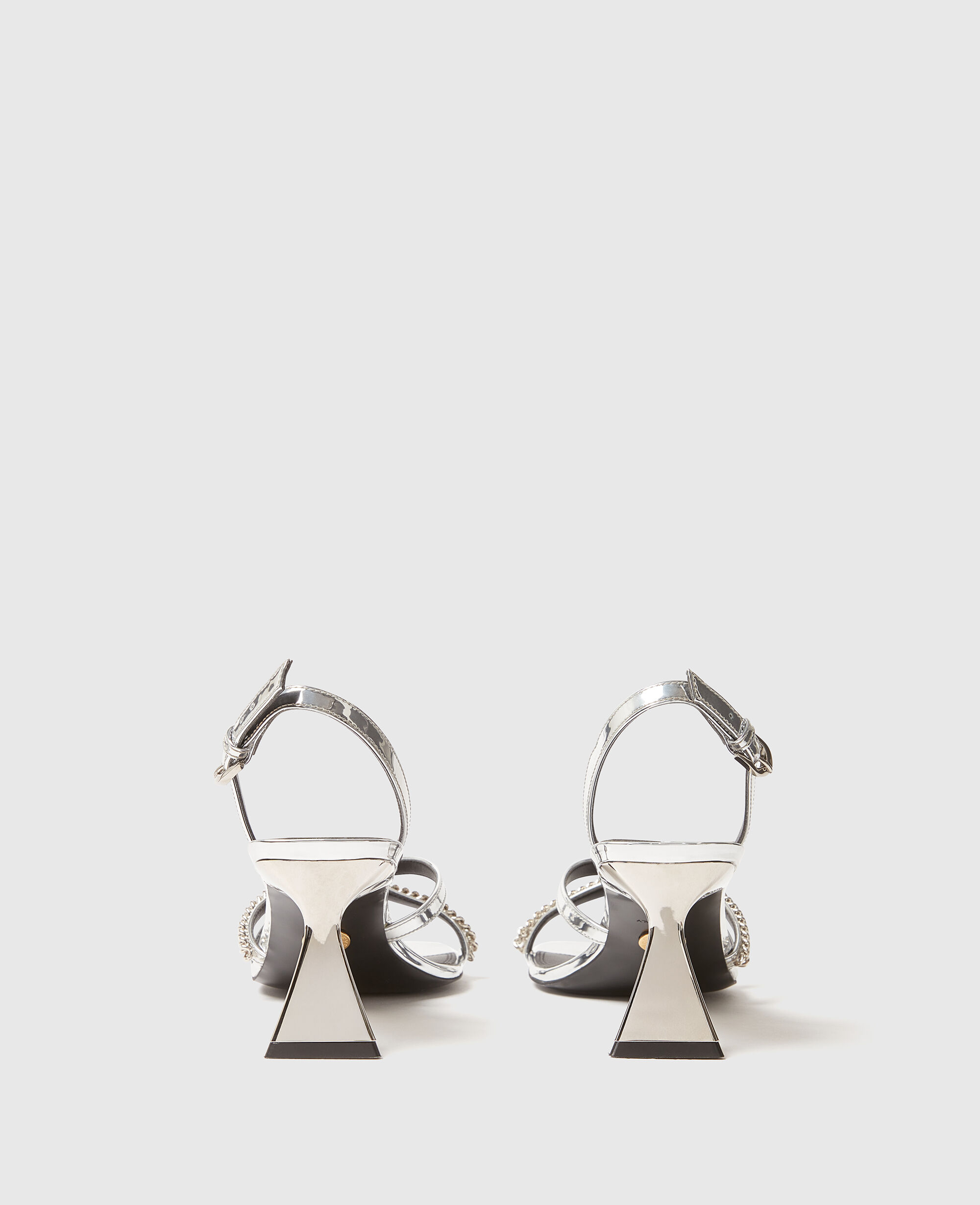 Women Silver Elsa Metallic Heeled Sandals | Stella McCartney US