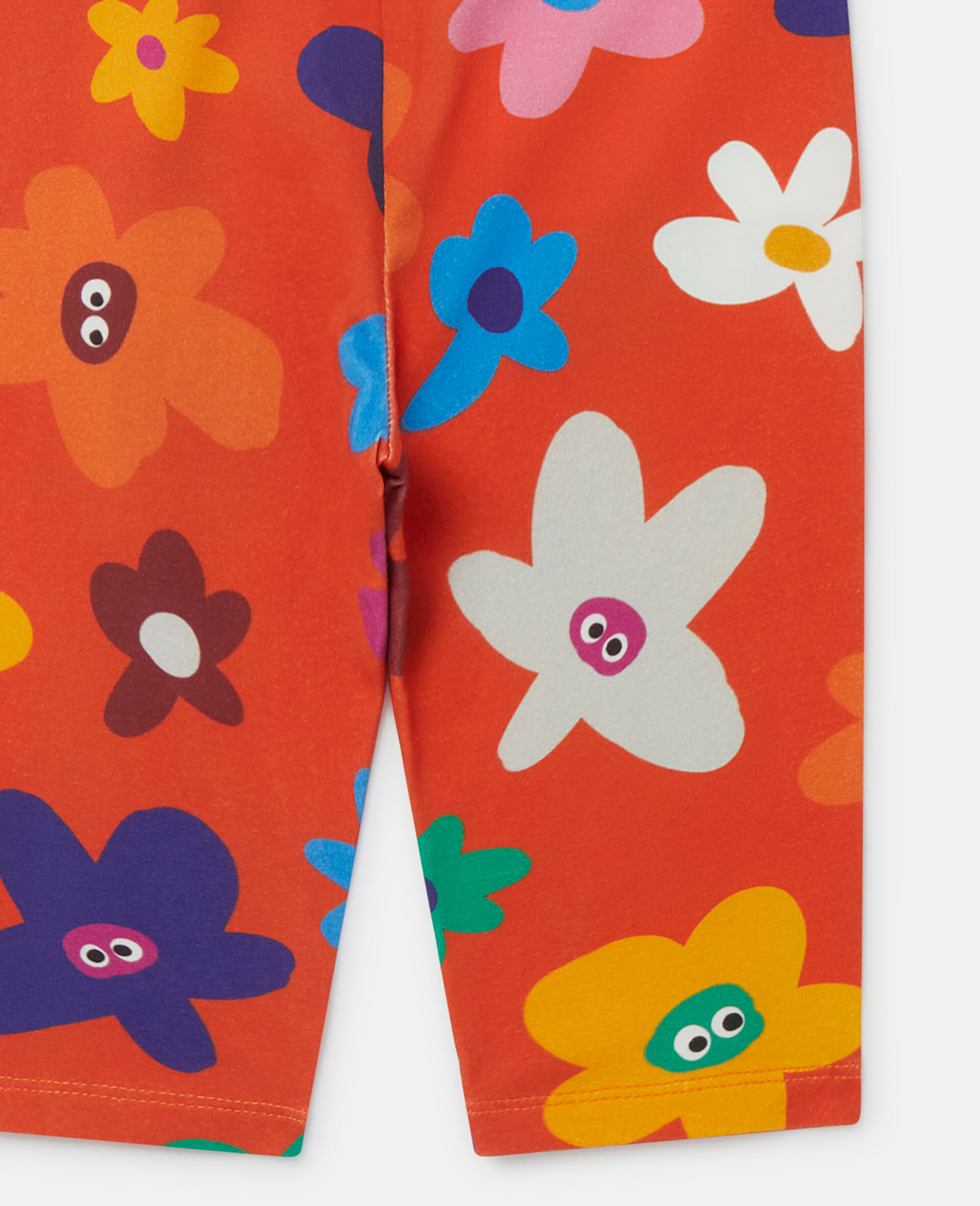 Smiling Flower Print Leggings-Orange-large Smiling Flower Print Leggings-Orange-large image number 3