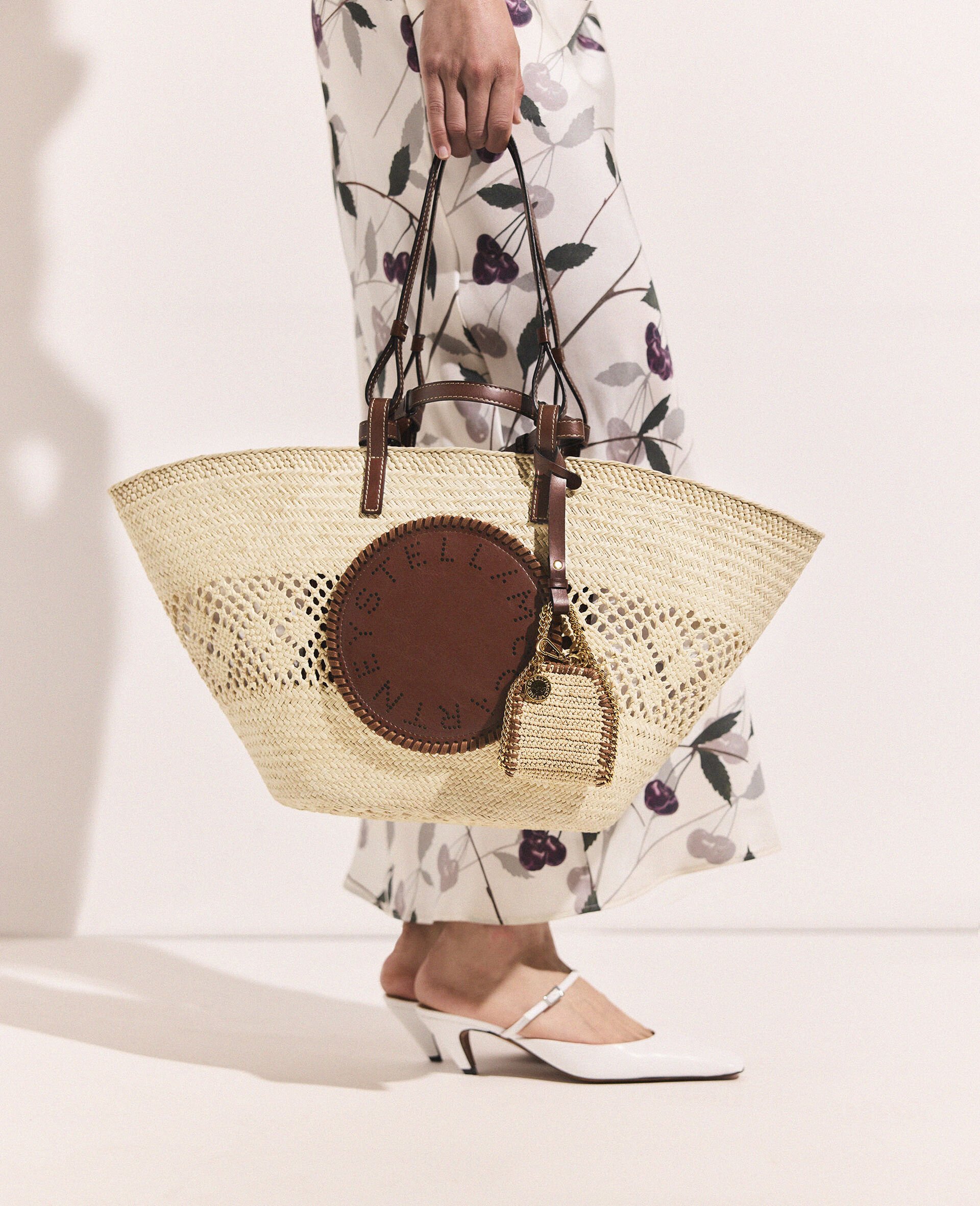 Logo Raffia Crochet Large Tote Bag-Brown-large image number 4