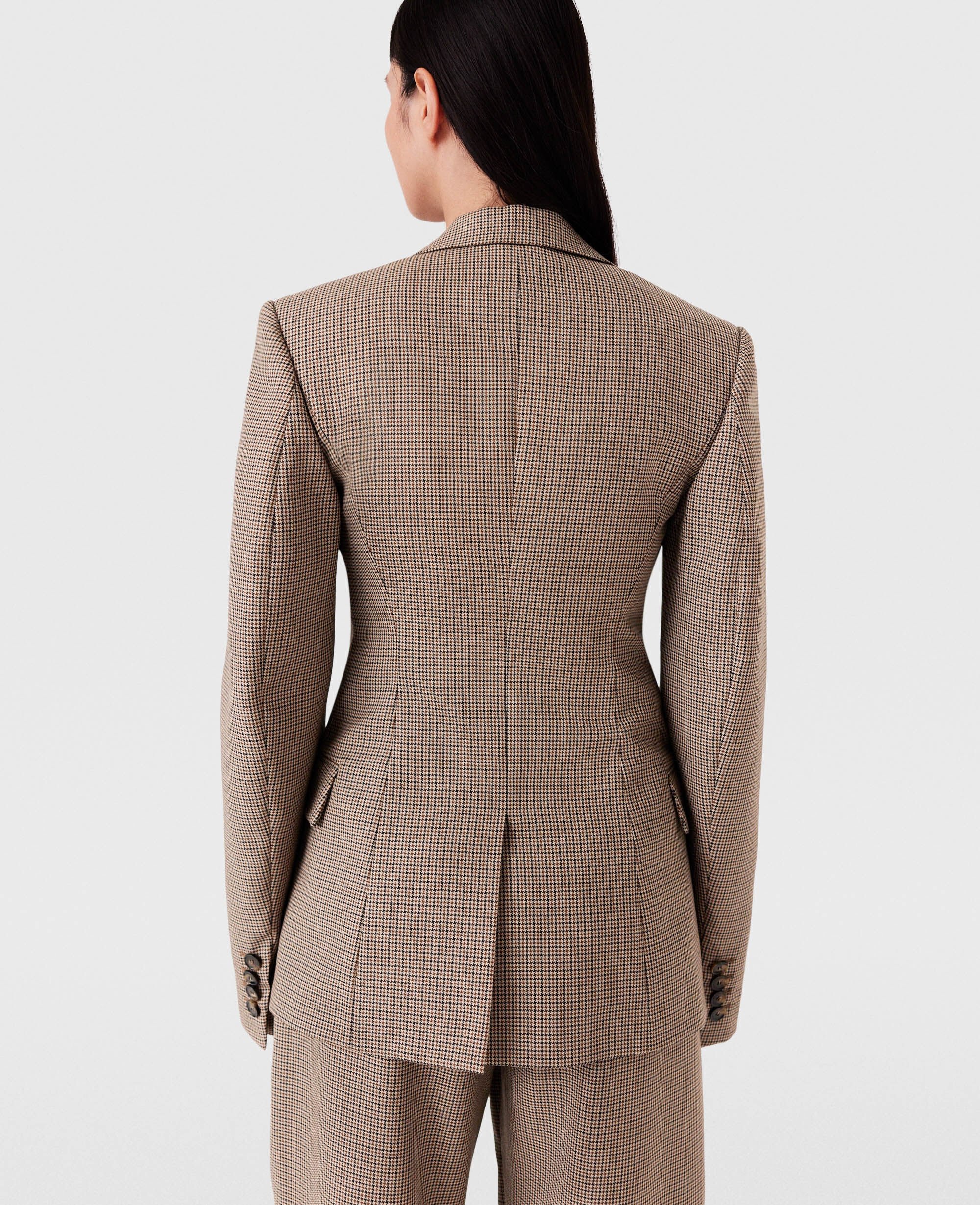 Women Brown Oversized Houndstooth Single-Breasted Blazer