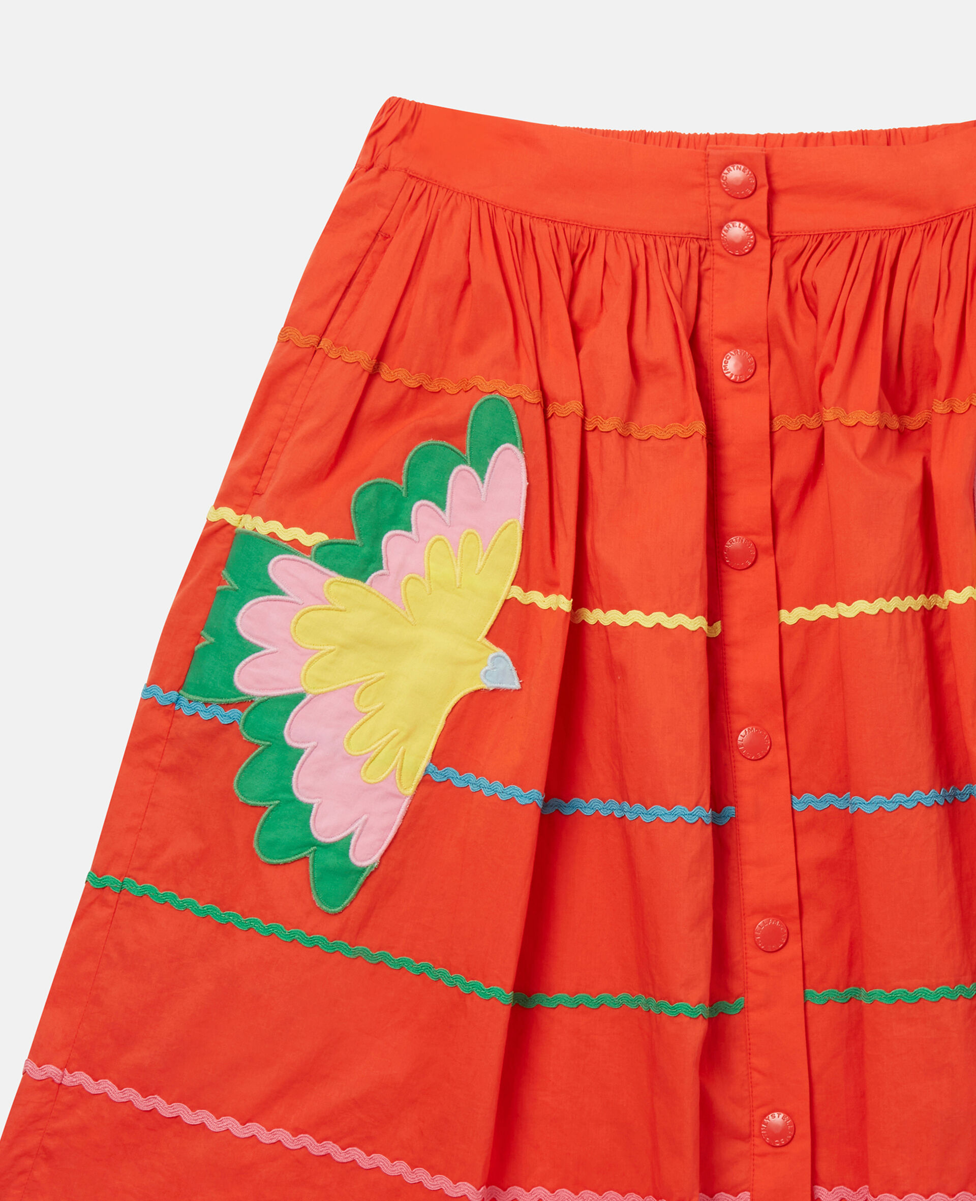 鹦鹉刺绣喇叭半身裙-红色-large image number 1