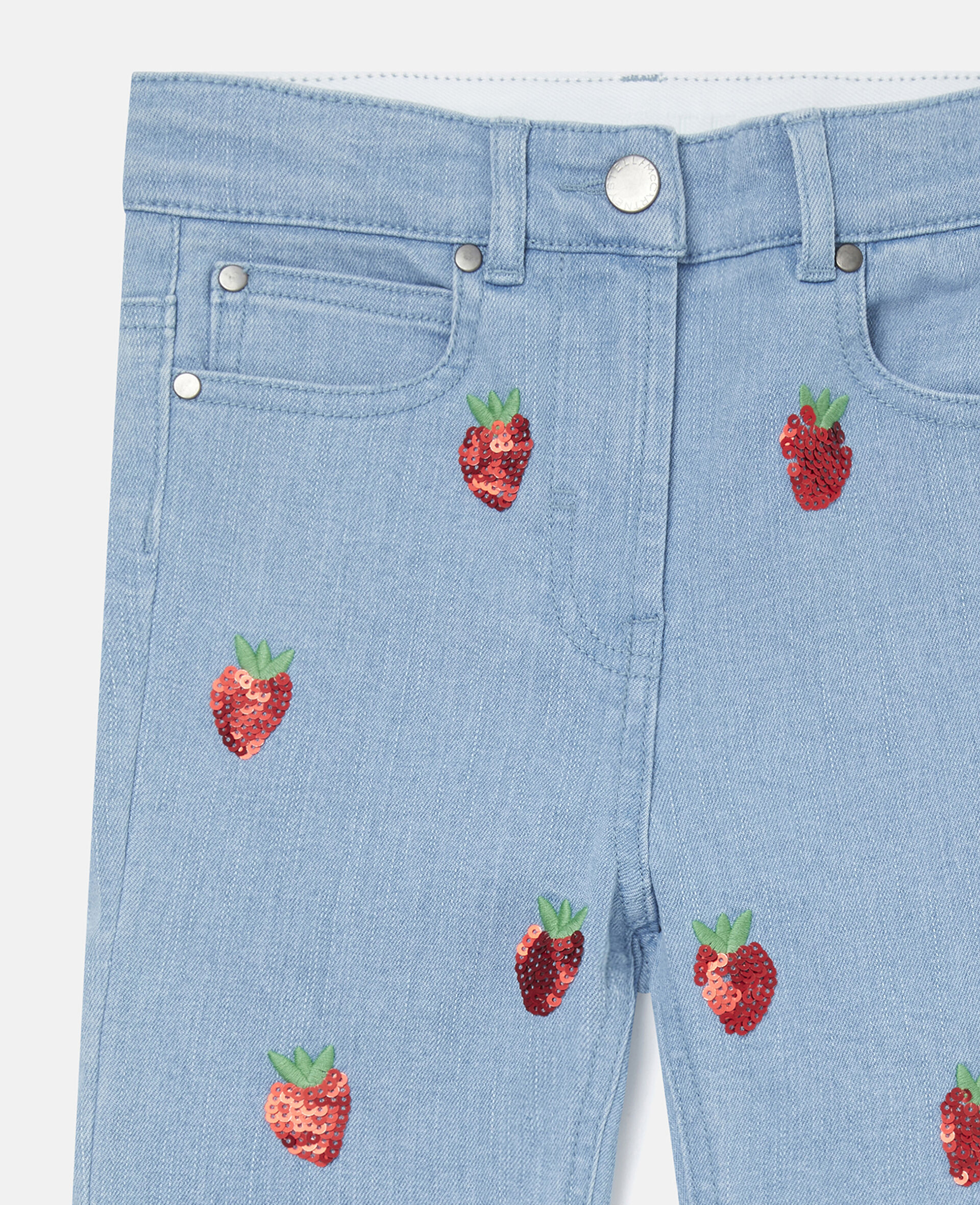 Strawberry Embroidered Denim Trousers-Blue-large image number 1