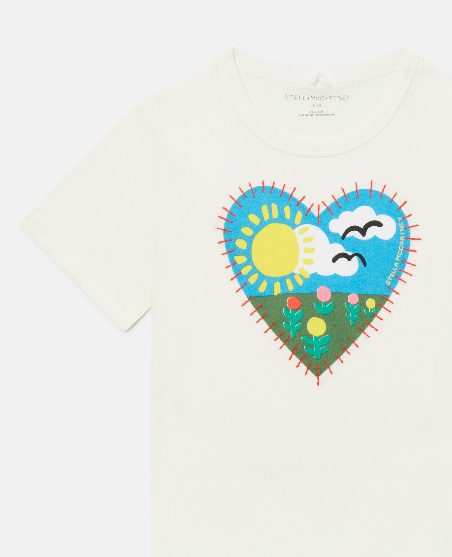 Heart Embroidery T-Shirt-White-large image number 1