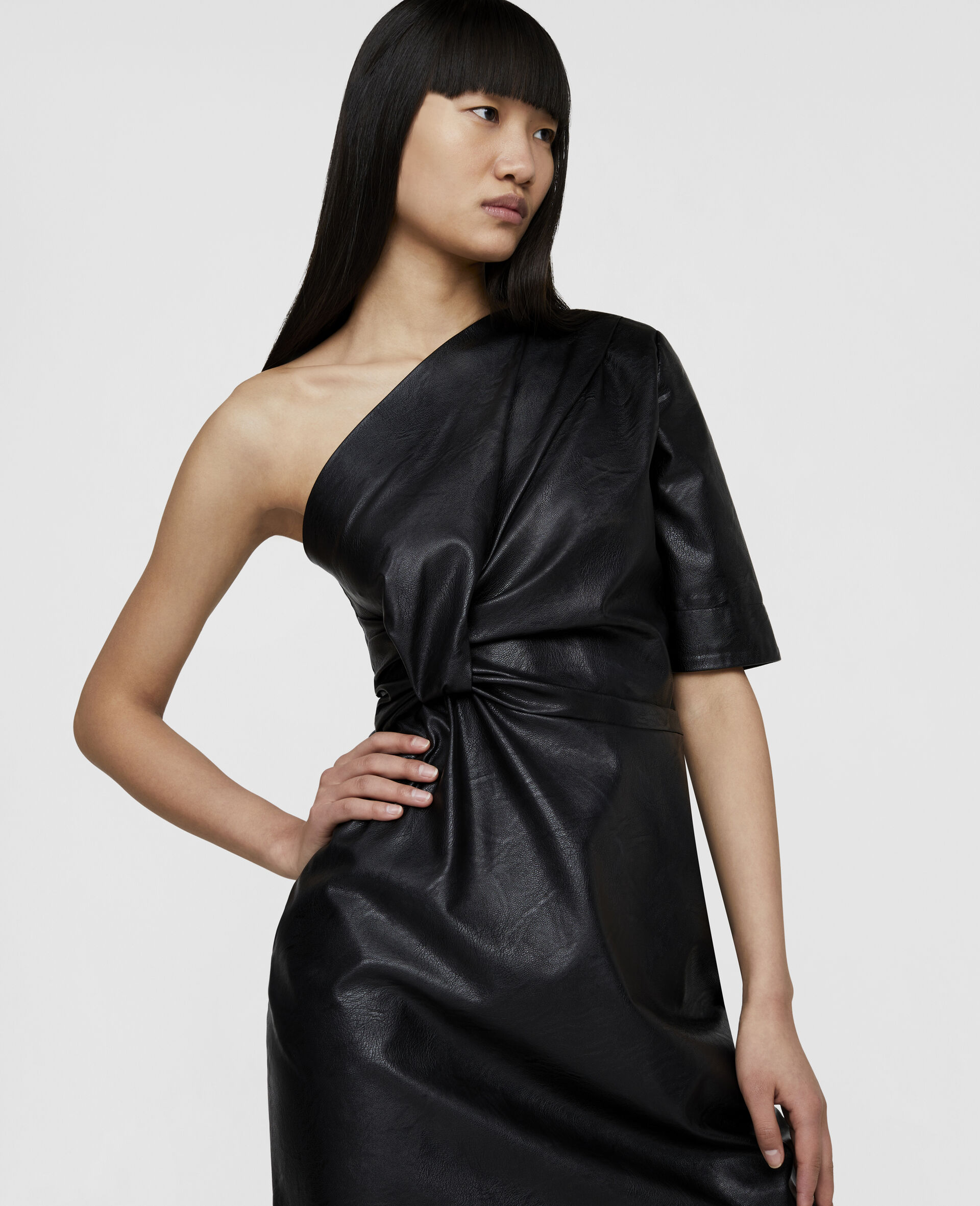 One Shoulder Alter Mat Dress-Black-large image number 3