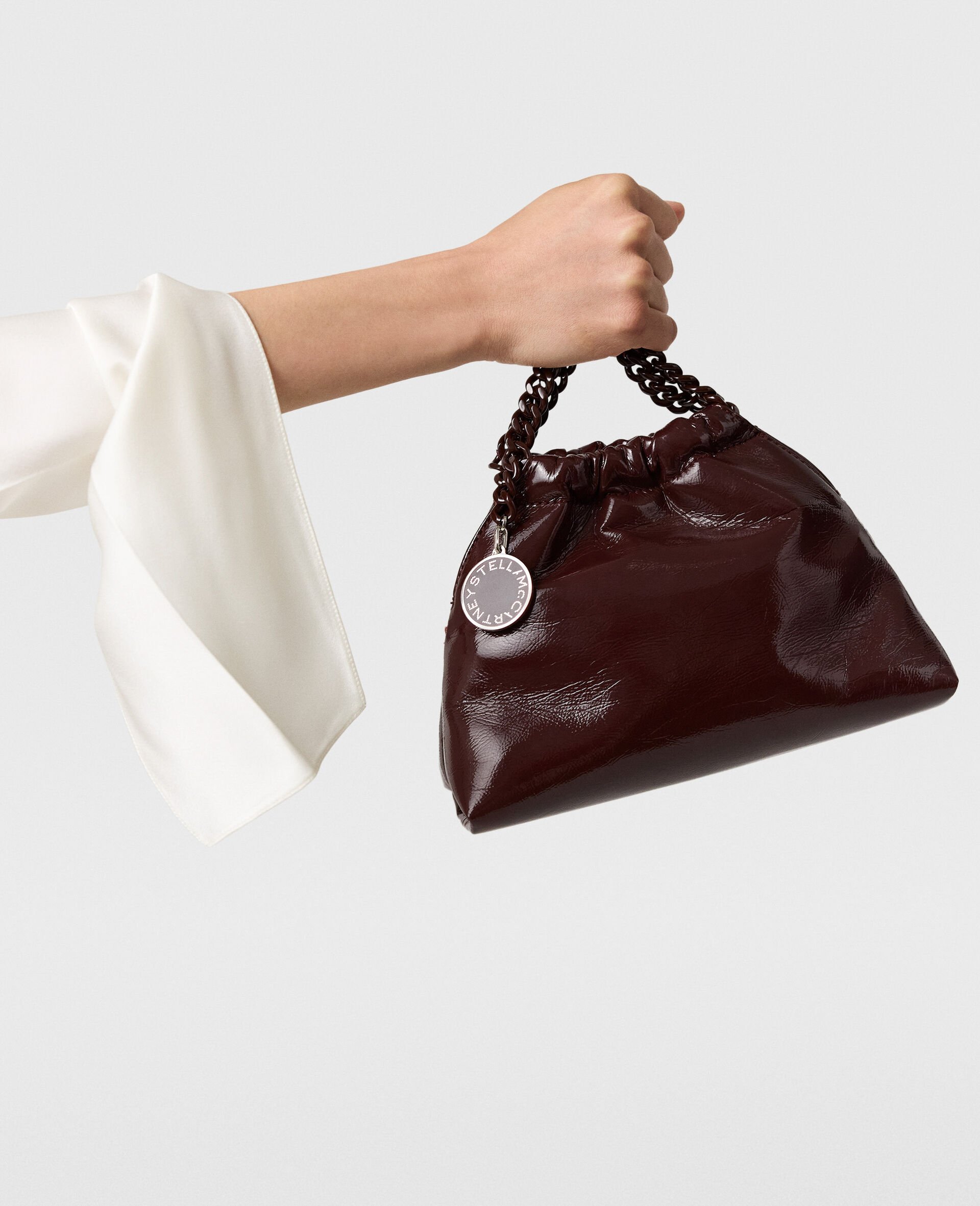 Falabella Patent Drawstring Crossbody Bag-Brown-model