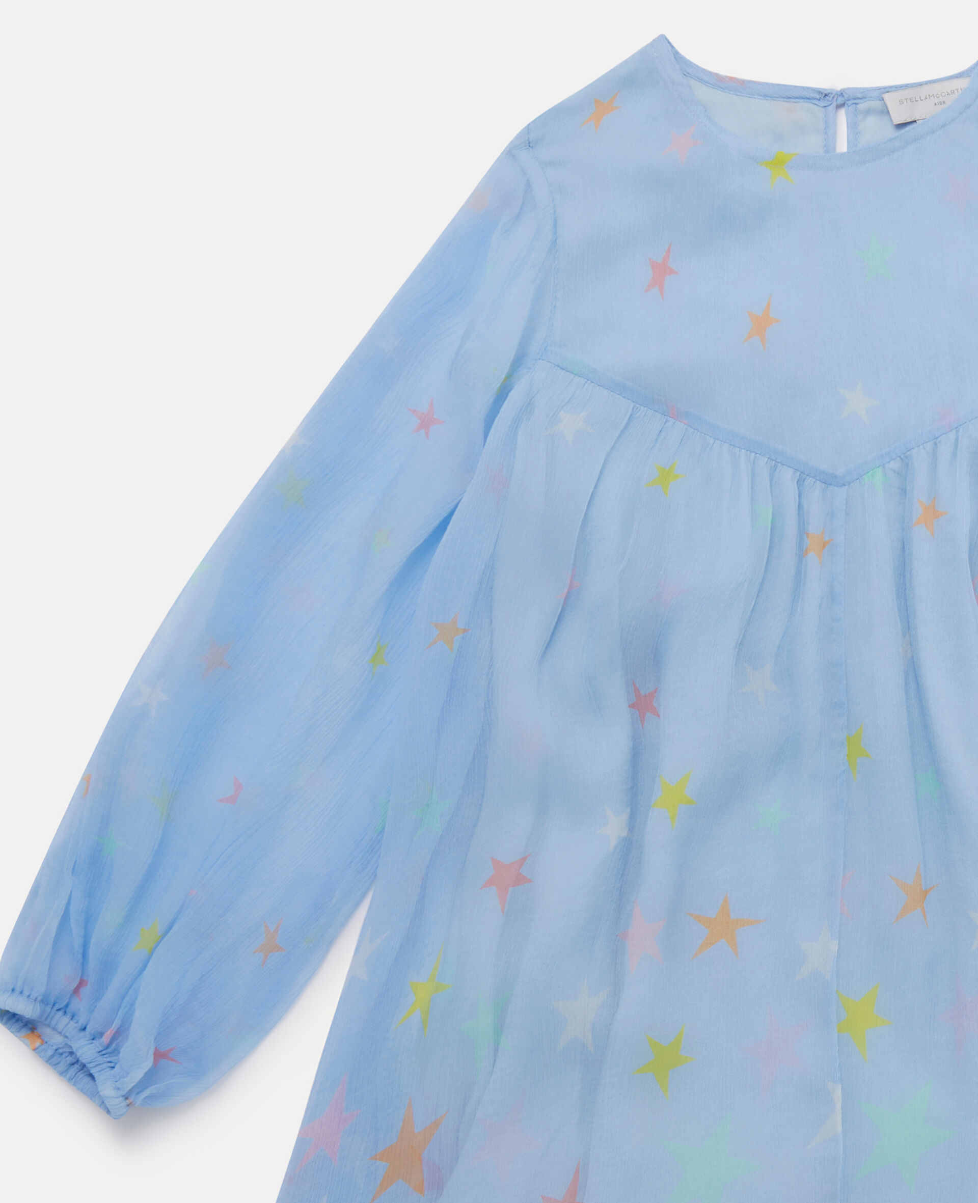 Star Print Silk Dress-Blue-large image number 1