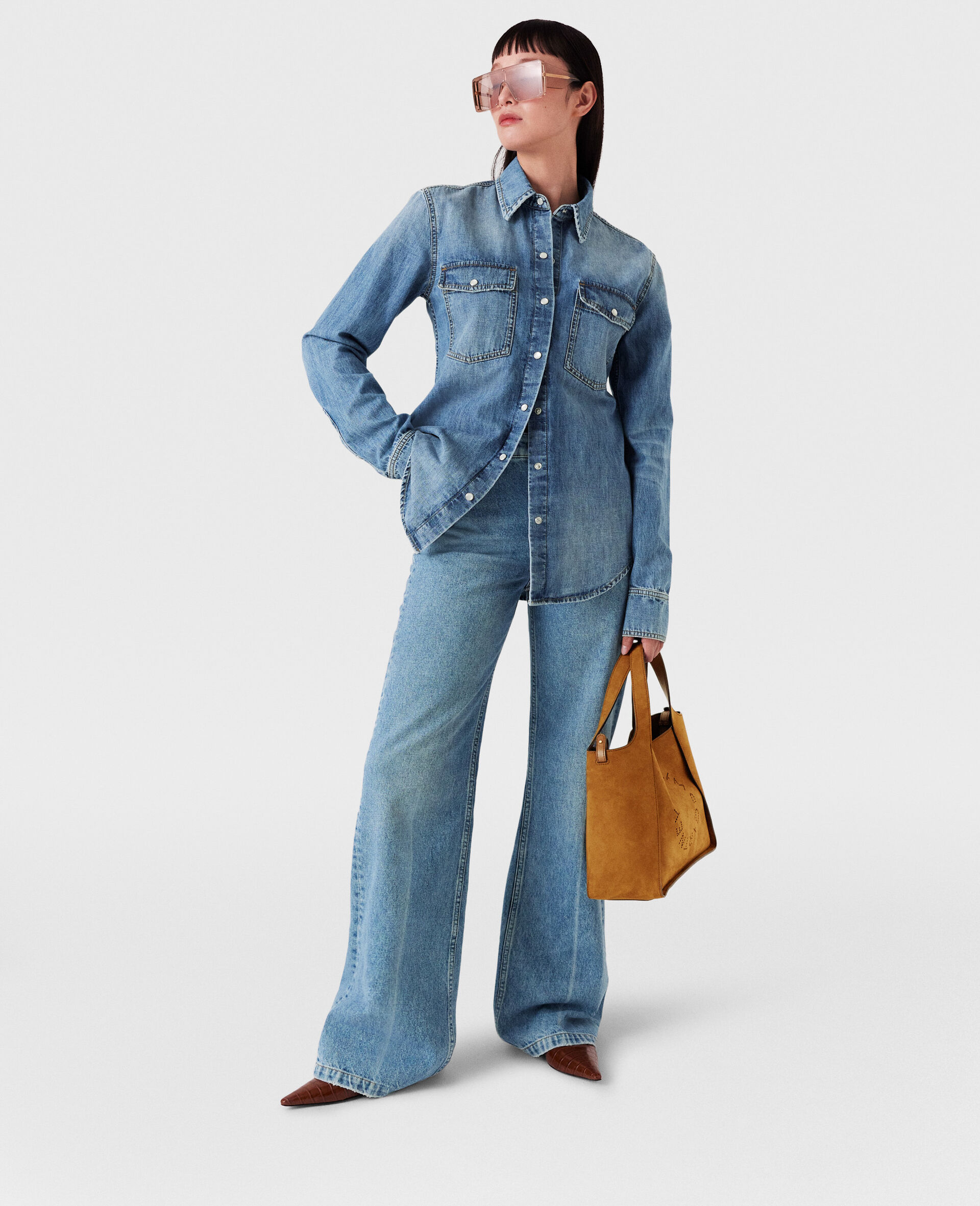 Vintage Wash Denim Shirt-Blue-large image number 3