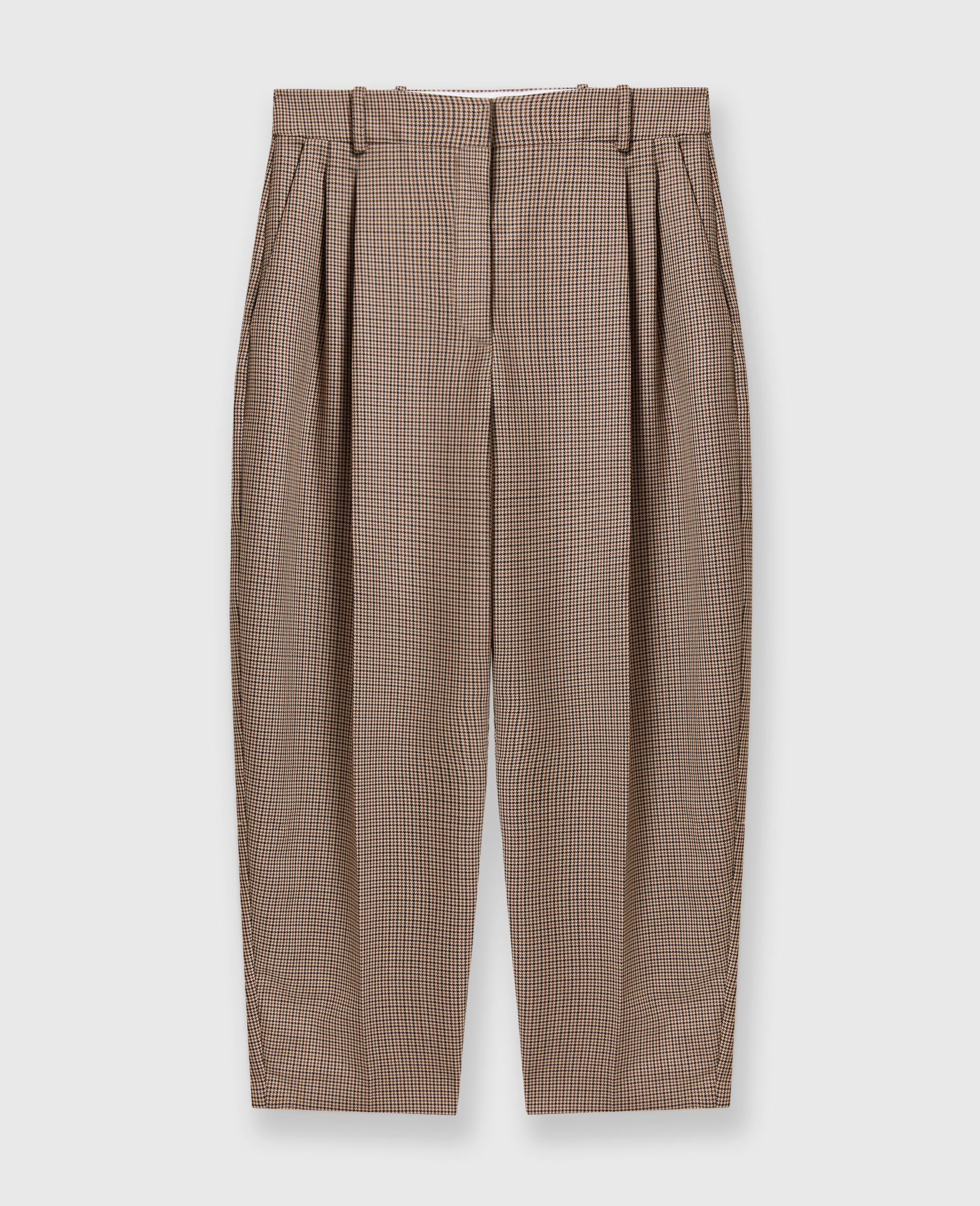 Bundfaltenhose aus Wolle mit Hahnentrittmuster-Brown-large image number 0