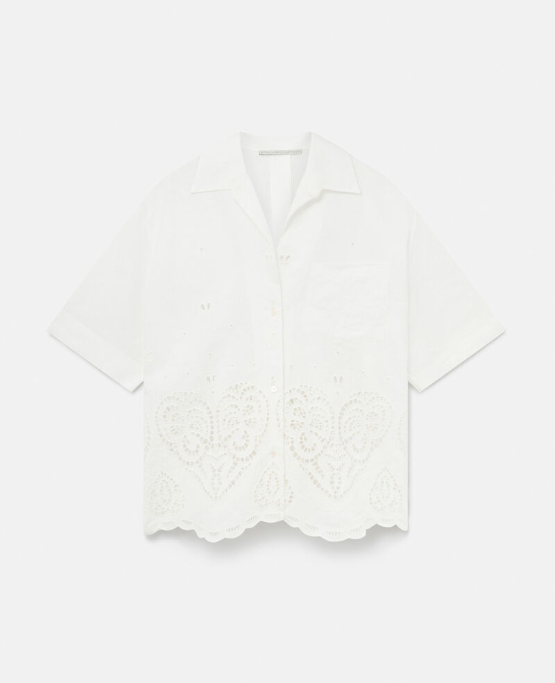 Camicia in Cotone e Lino con Cuore Traforato-Bianco-large image number 0