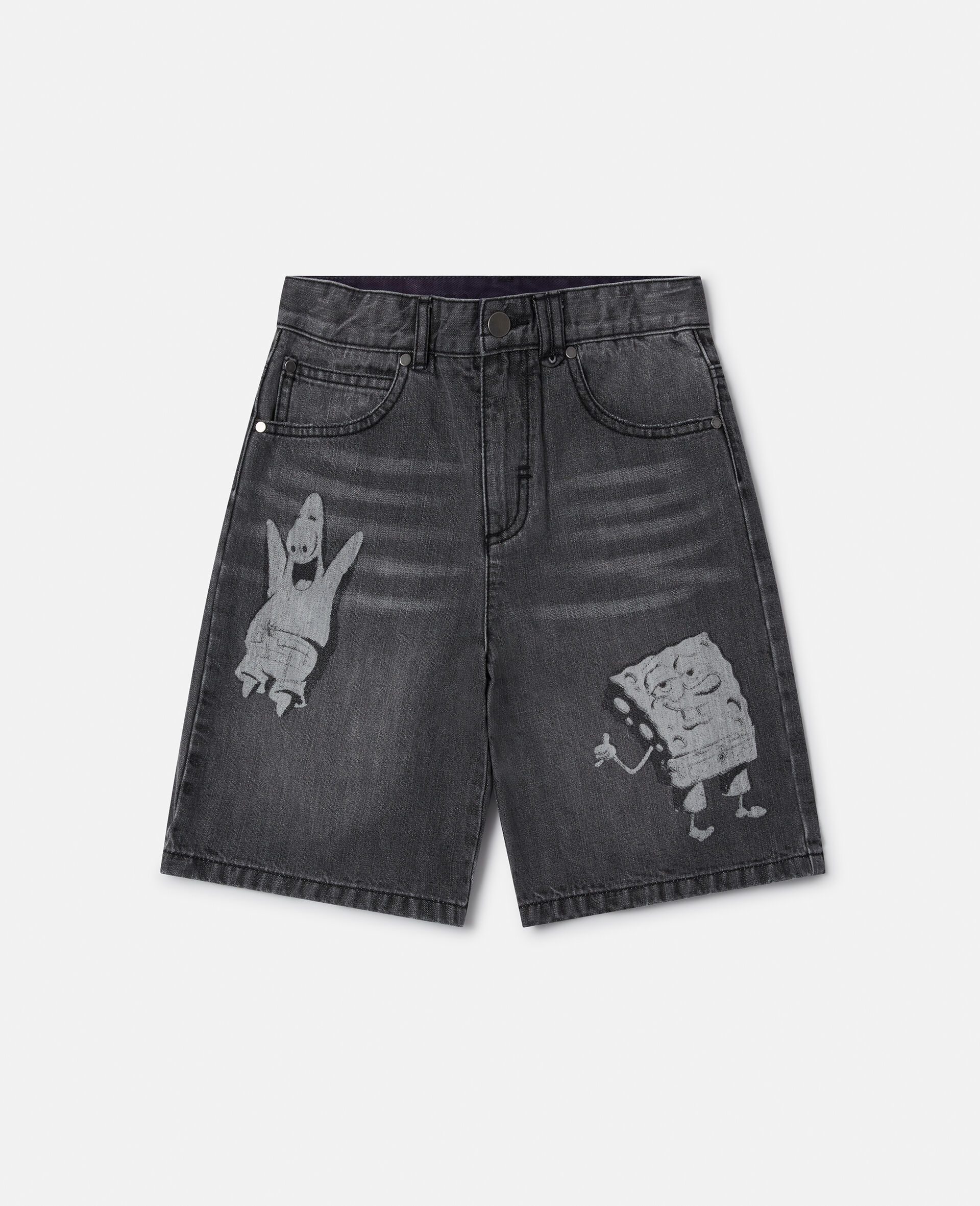 SpongeBob Graphic Denim Shorts-Grey-large image number 0