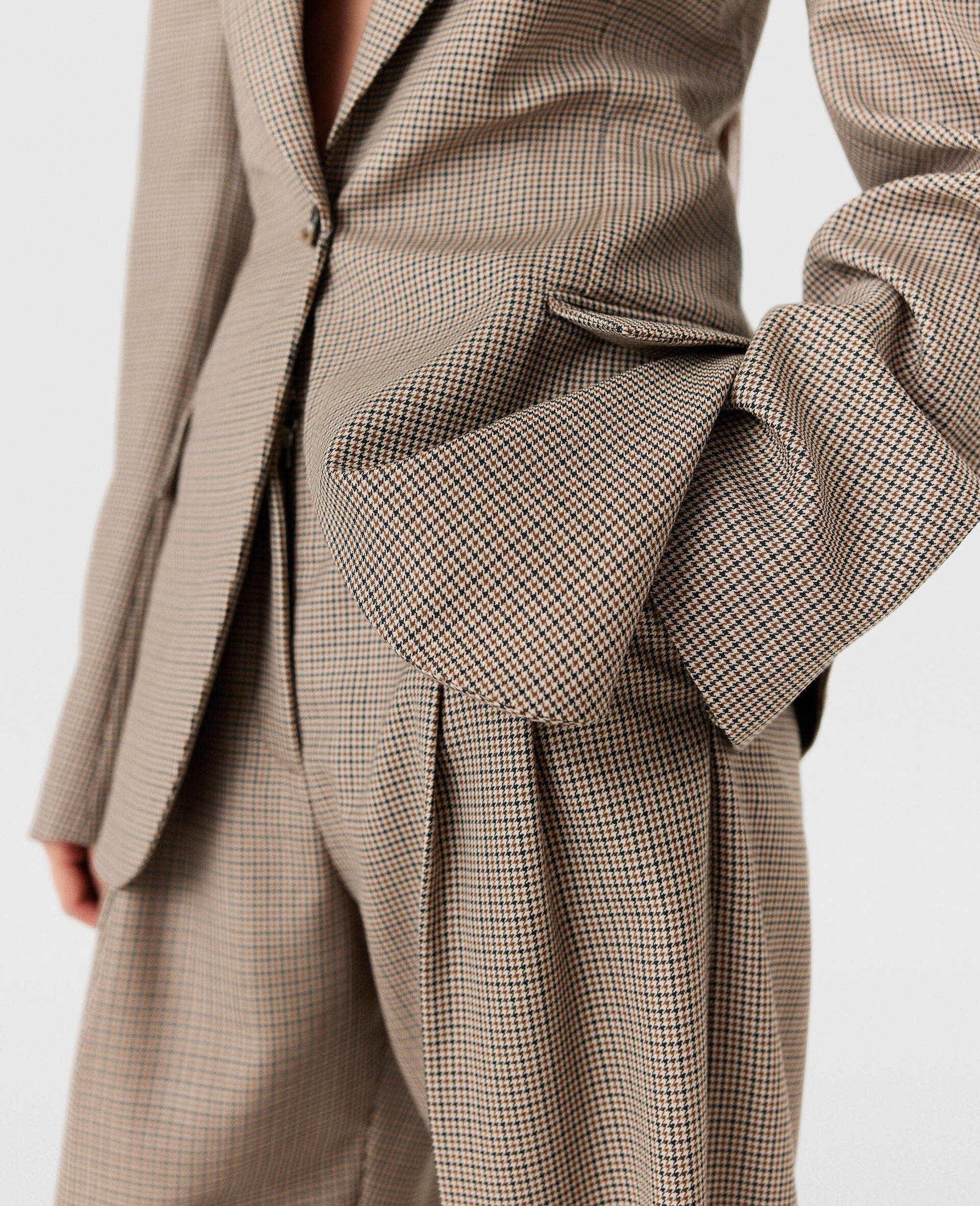 Oversized Houndstooth Single-Breasted Blazer-Brown-large image number 3