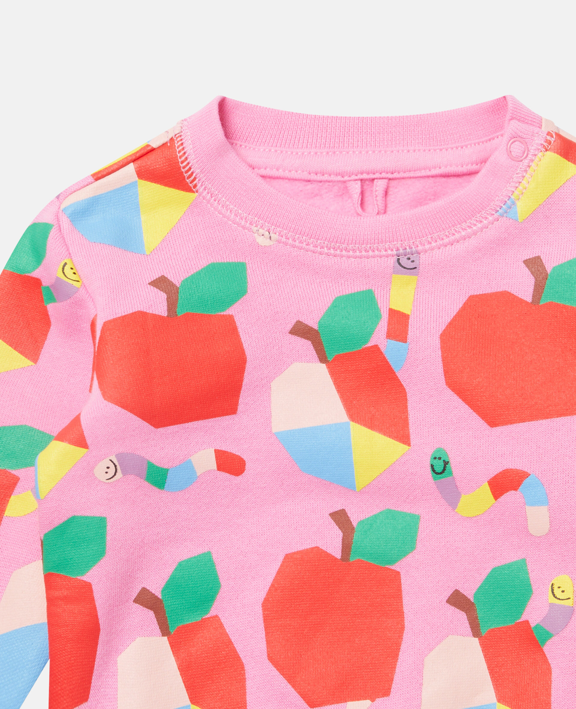 Cotton Fleece Apple and Worm Print Sweatshirt-Pink-large image number 1
