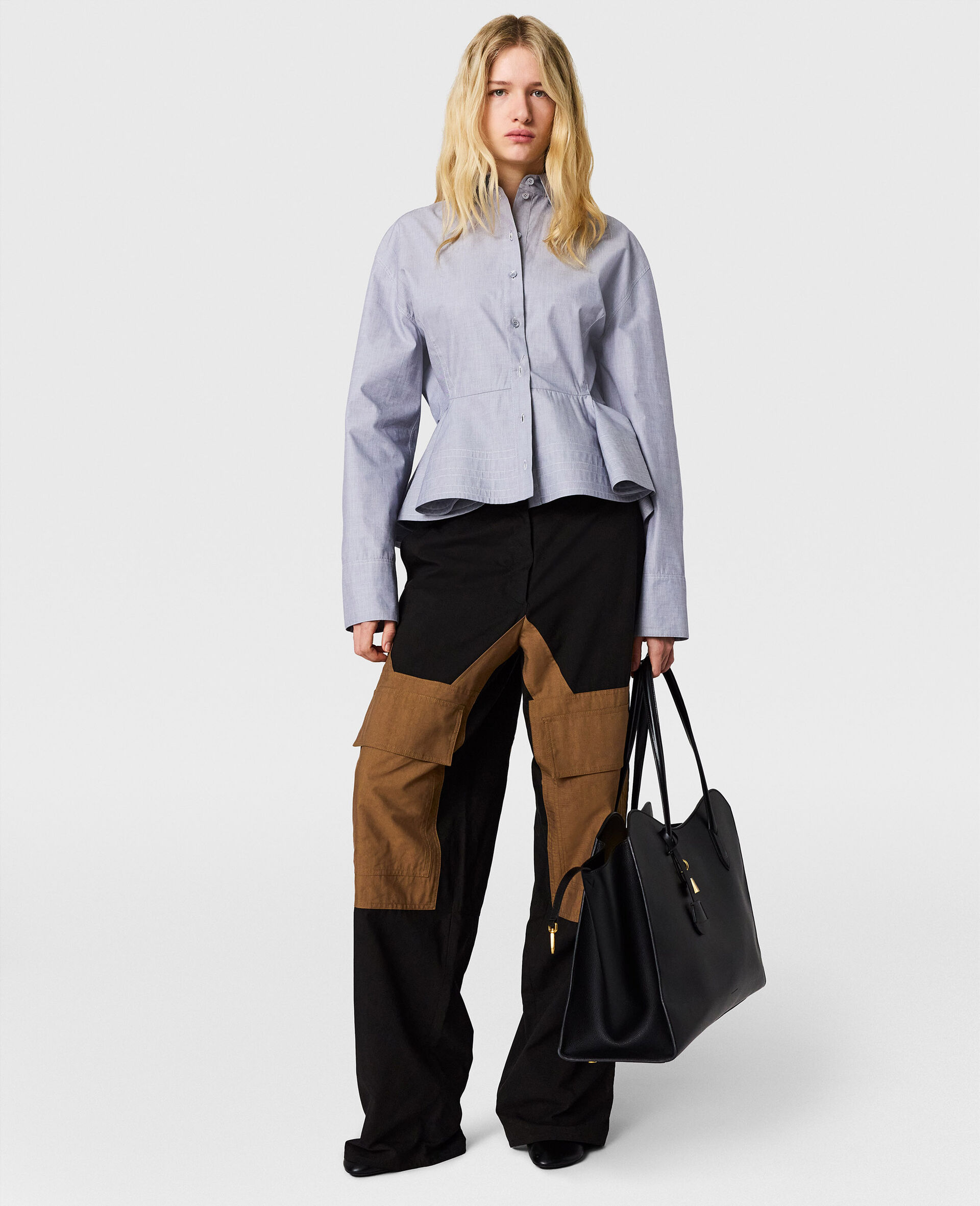 Washed Cotton Cargo Trousers-Black-medium