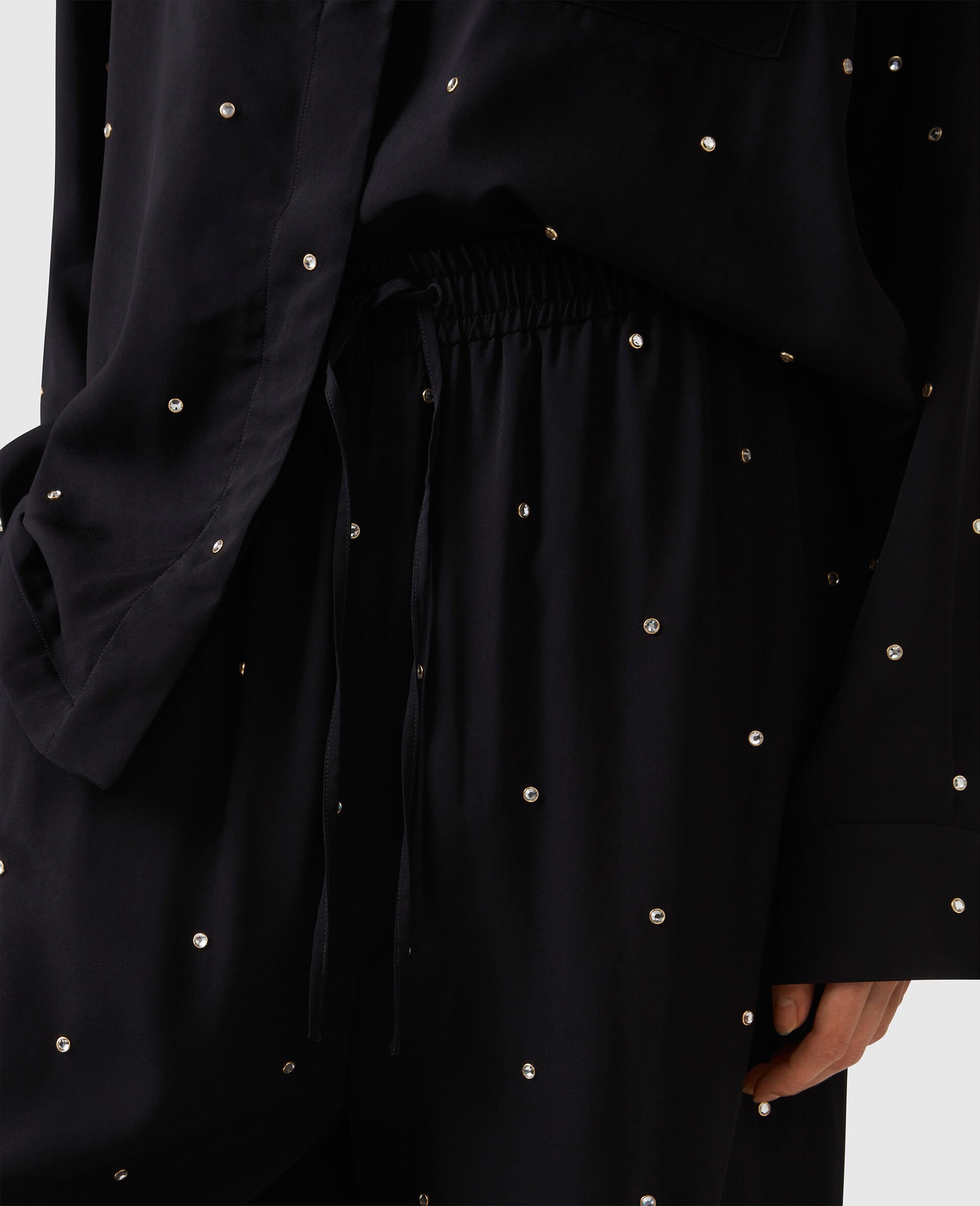 Lead-Free Crystal High-Rise Wide-Leg Trousers-Black-large image number 3