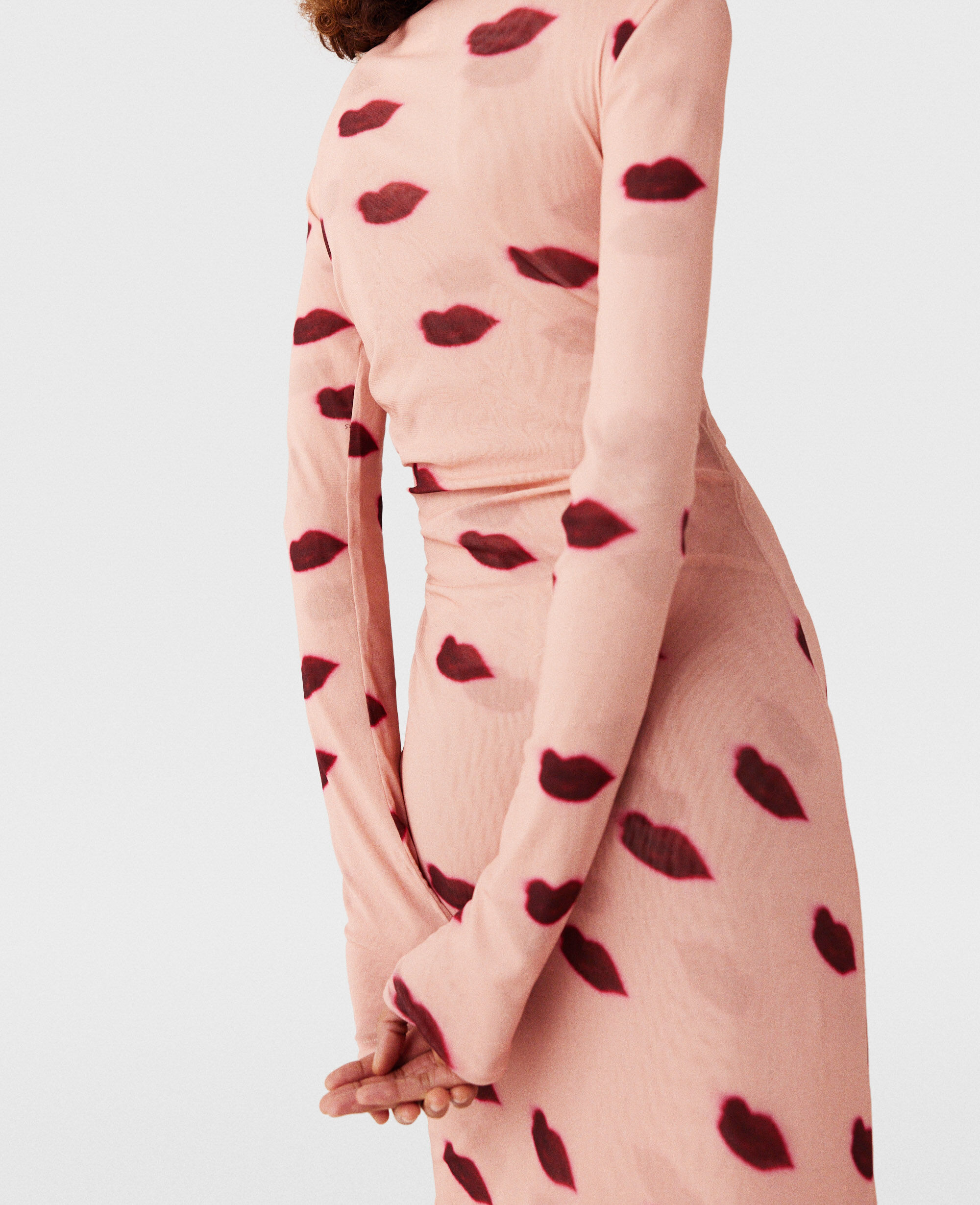Women Dusty pink and red Long-Sleeve Lips Print Maxi Dress | Stella  McCartney US